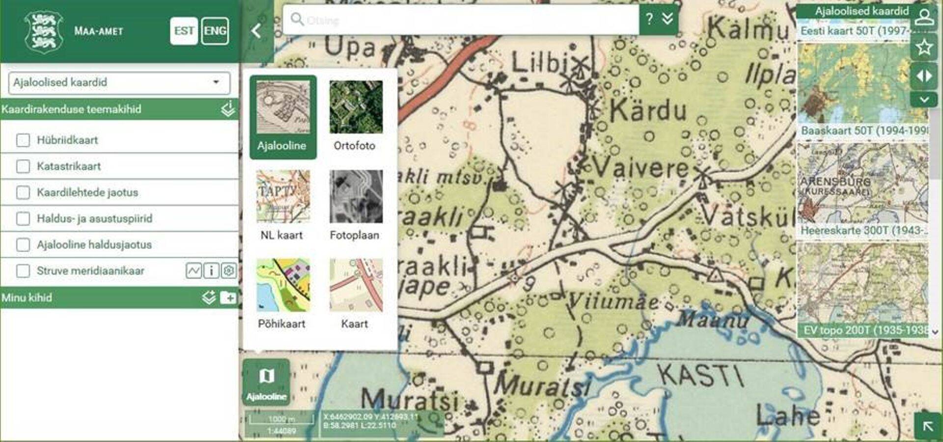 Maa-ameti ajalooliste kaartide rakendus läbis uuenduskuuri.