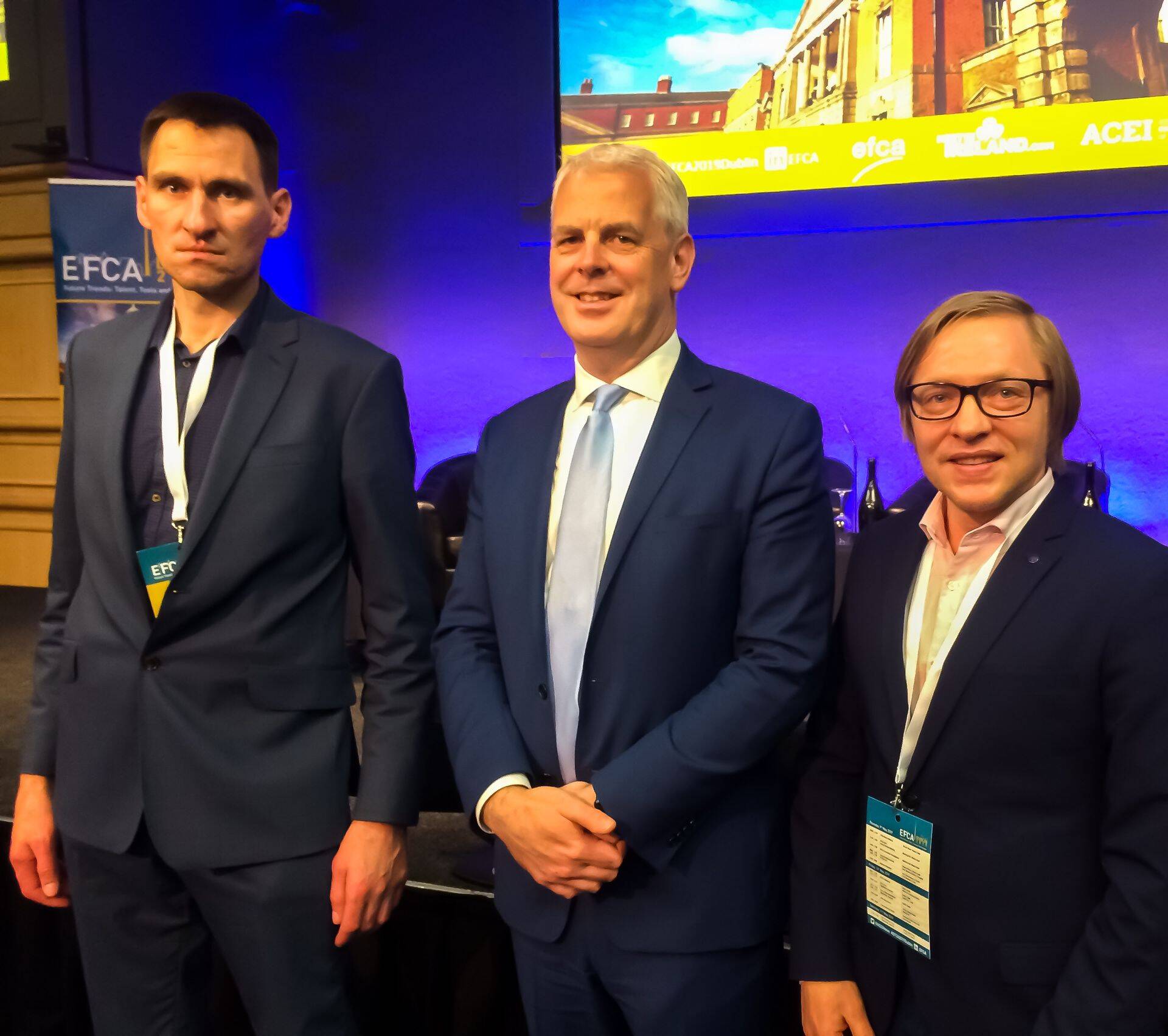 EKEL juhatuse liige Maidu Saar, EFCA president Kevin Rudden ja EKEL tegevjuht Kalle Karron.