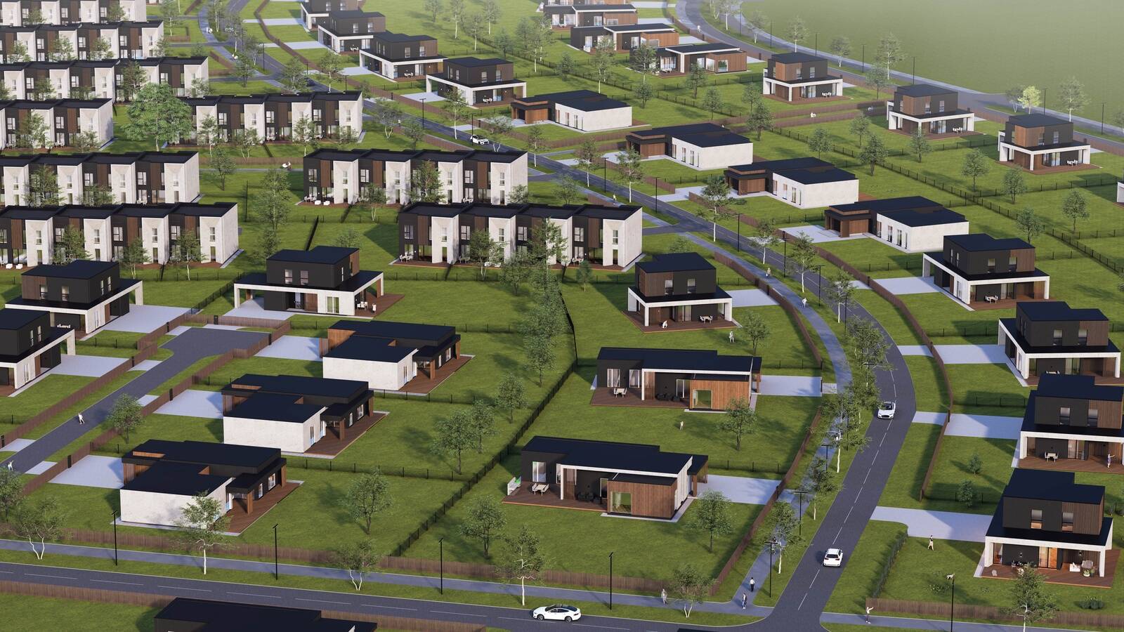 Kindluse Kodu elamukvartal Järvekülas. Lisaks ridaelamutele, paarismajadele ja eramutele saab uude elamukvartalisse soetada ka hoonestama eramukrunte. 3D-visuaal: Everaus Kinnisvara