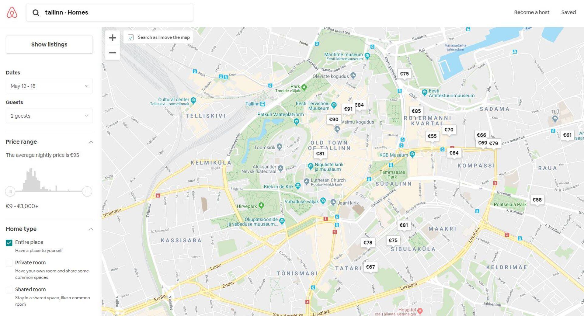 Tallinnas pakutakse Airbnb veebilehel üle 2000 majutuskoha, sealjuures on pakkumiste arv kasvanud 2018. aastal võrreldes 2017. aastaga 70%.