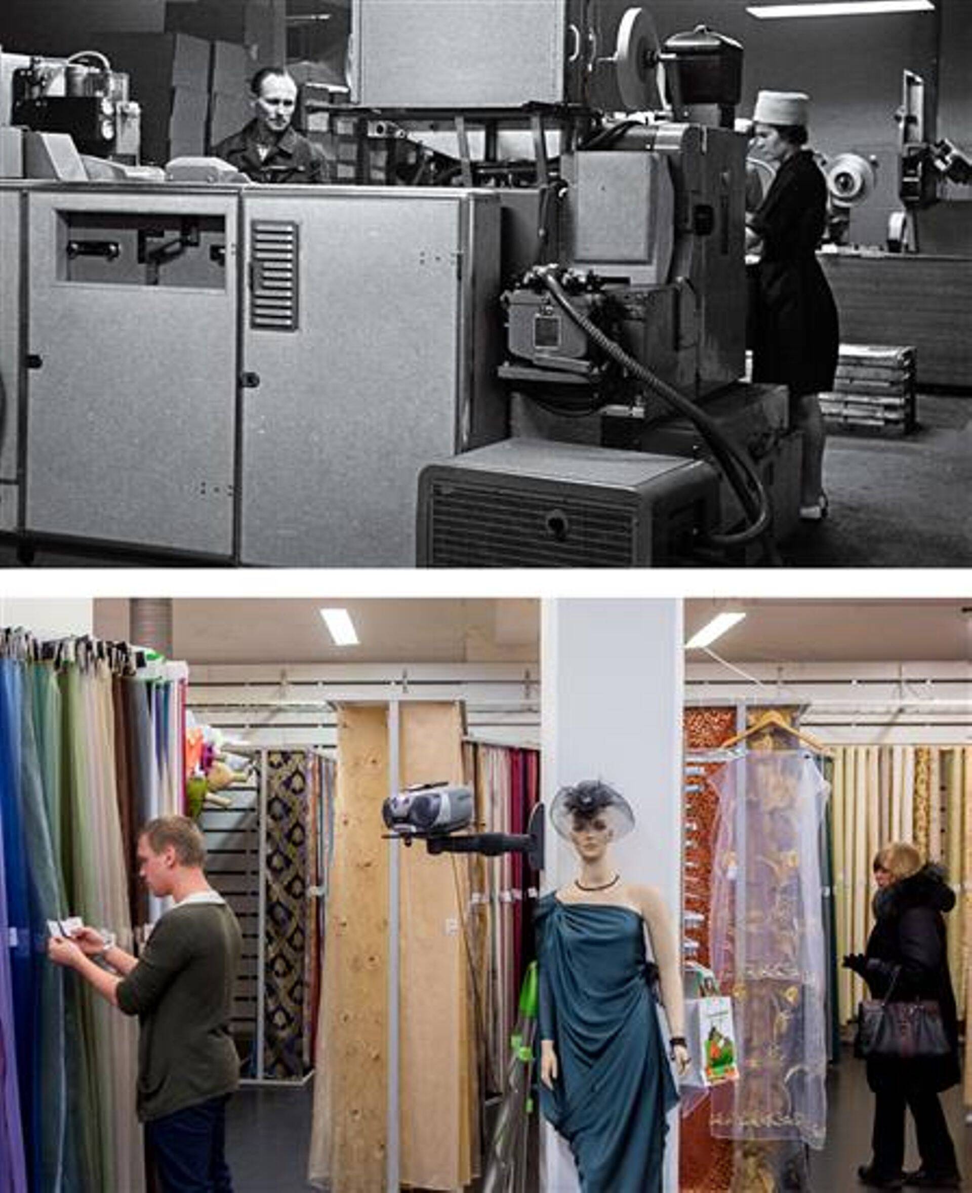 VAADE tubakavabriku Leek kõrgema kvaliteediga sigarettide valmistamise liinile Molins. Oktoober 1968. FOTO: GUNNAR LOSS / EESTI FILMIARHIIV / KUNAGISE sigaretiliini asukohas paikneb nüüd kangapood Kangadžungel.