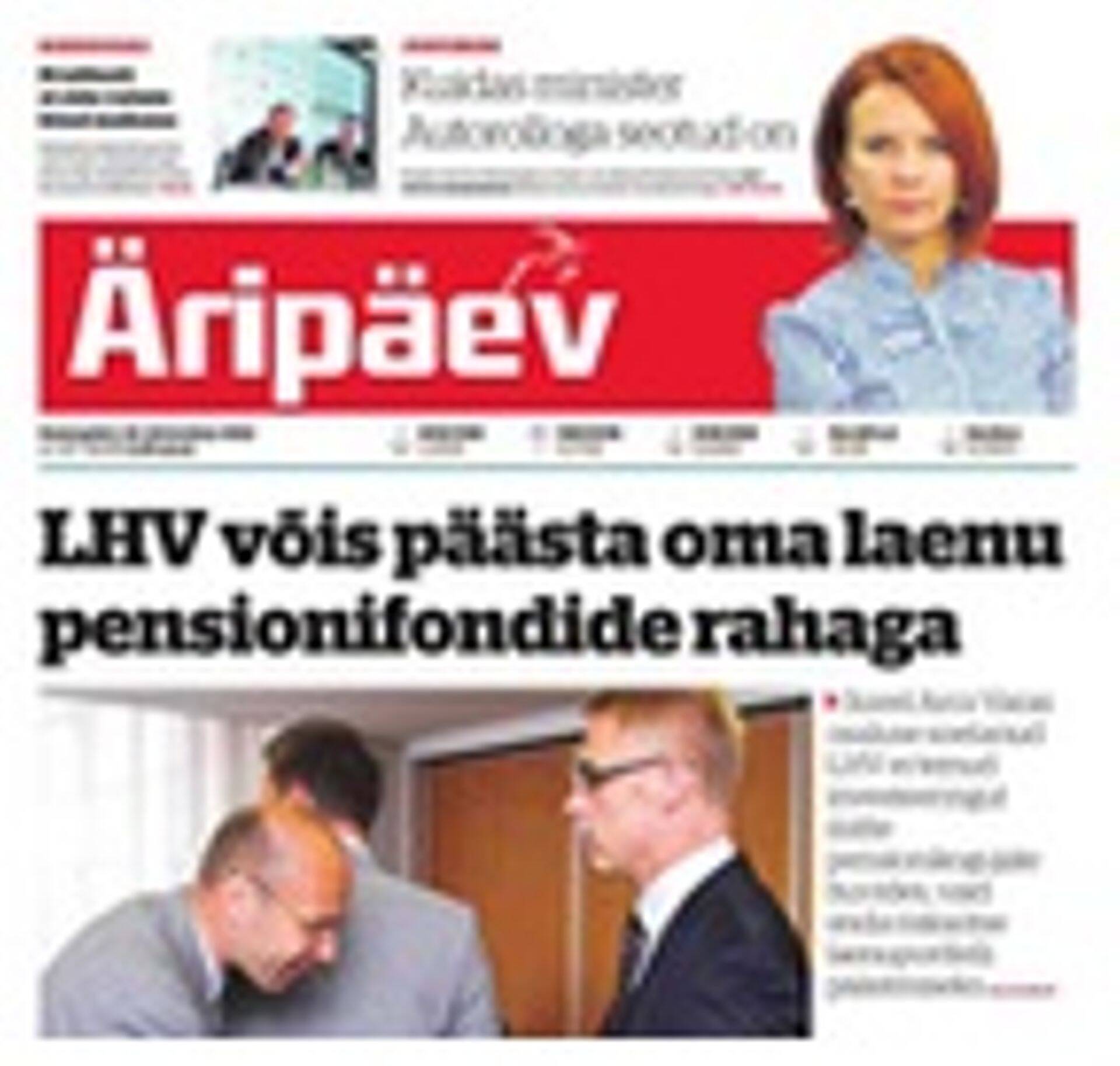 Äripäeva esikaas looga, mis ajendas LHVd kohtusse pöörduma.