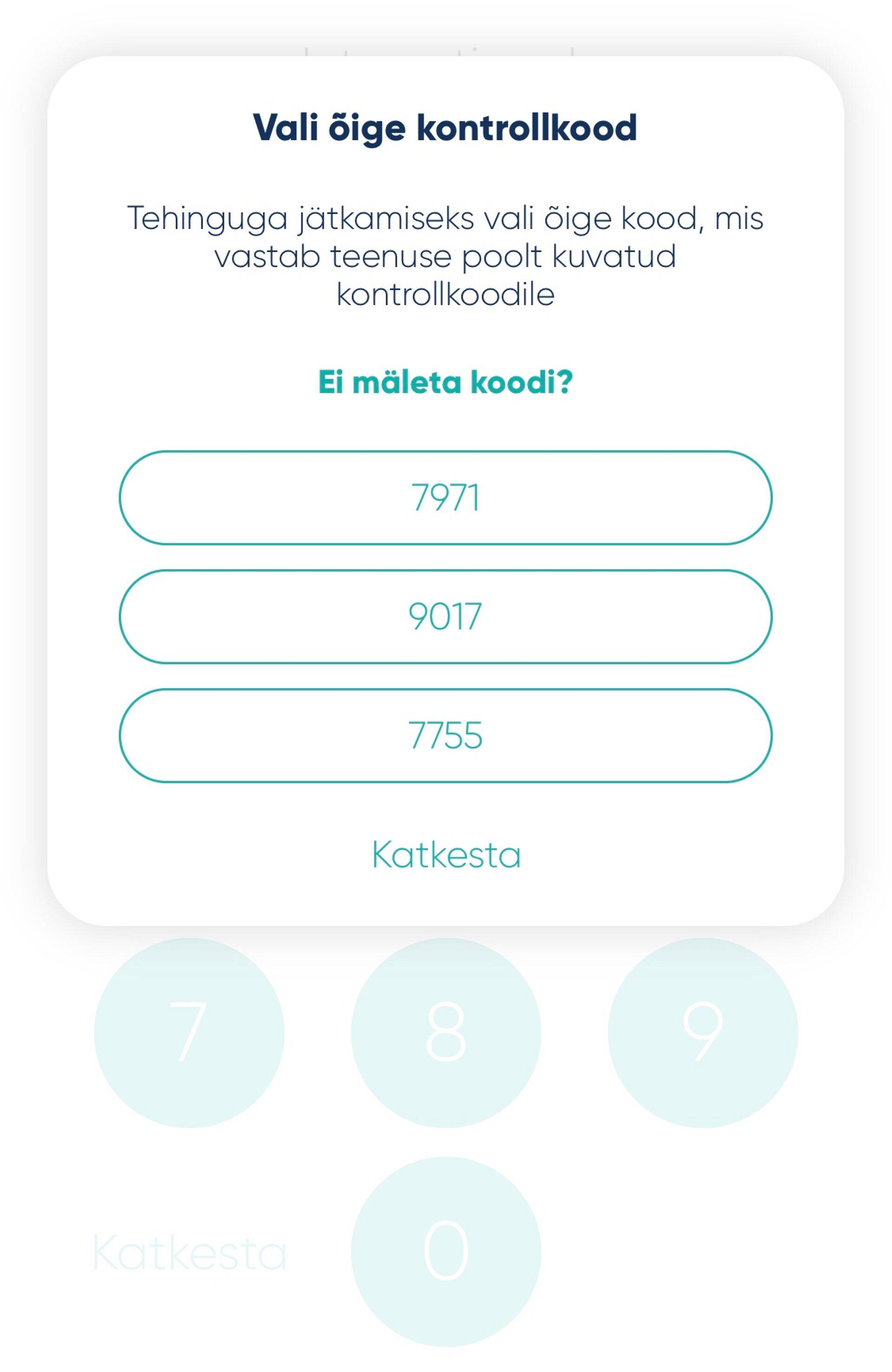 LHV nõutav kontrollkood.