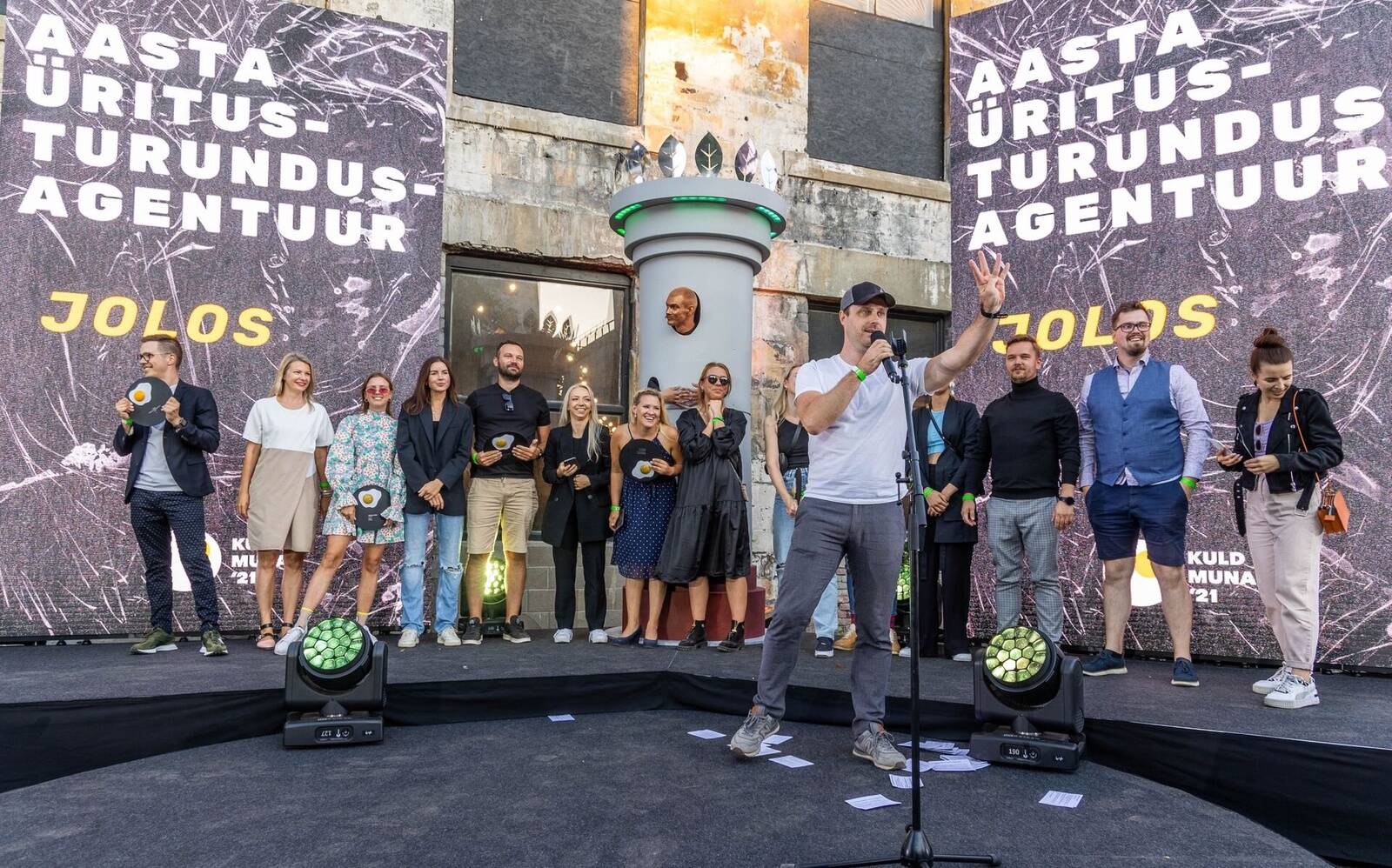 Jolos on tänaseks tituleeritud aasta üritusturundusagentuuriks viiendat aastat järjest. Pilt on 2021. aasta Kuldmuna auhinnapeolt.