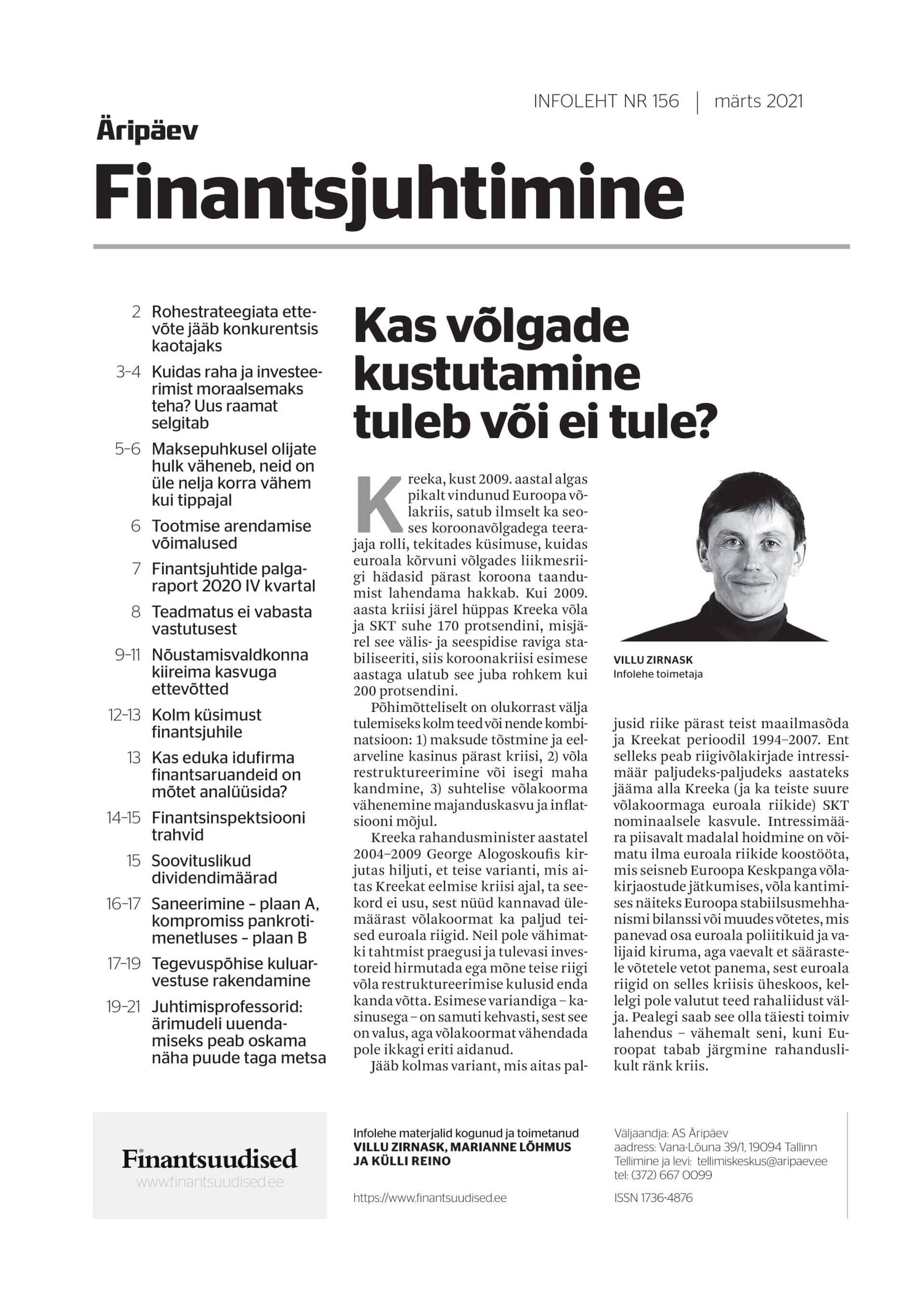Finantsjuhtimise Infoleht nr 156 / märts 2021