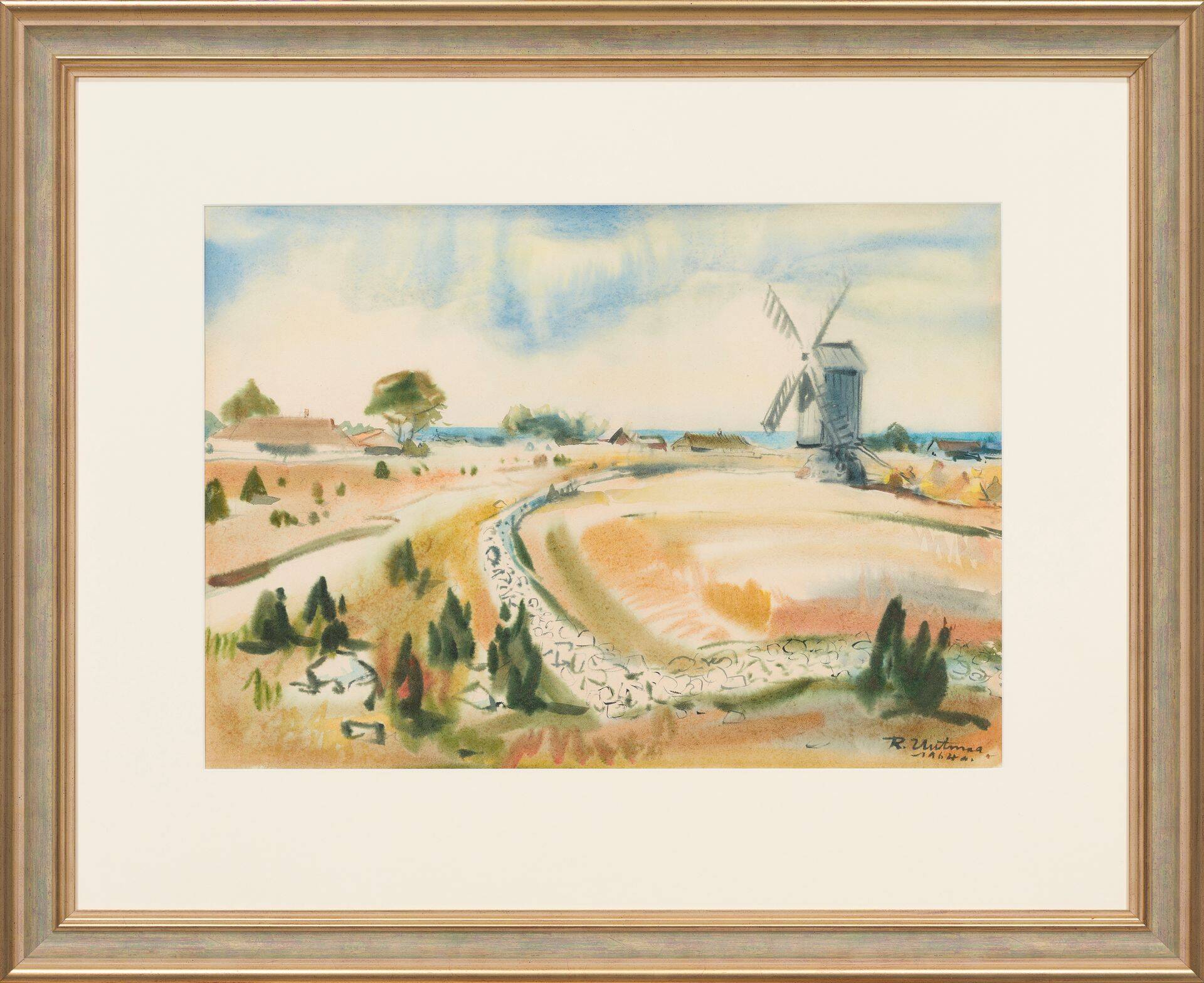 Akvarell, paber. Lm 38,2 x 53,5. All paremal: R. Uutmaa. 1964.a.