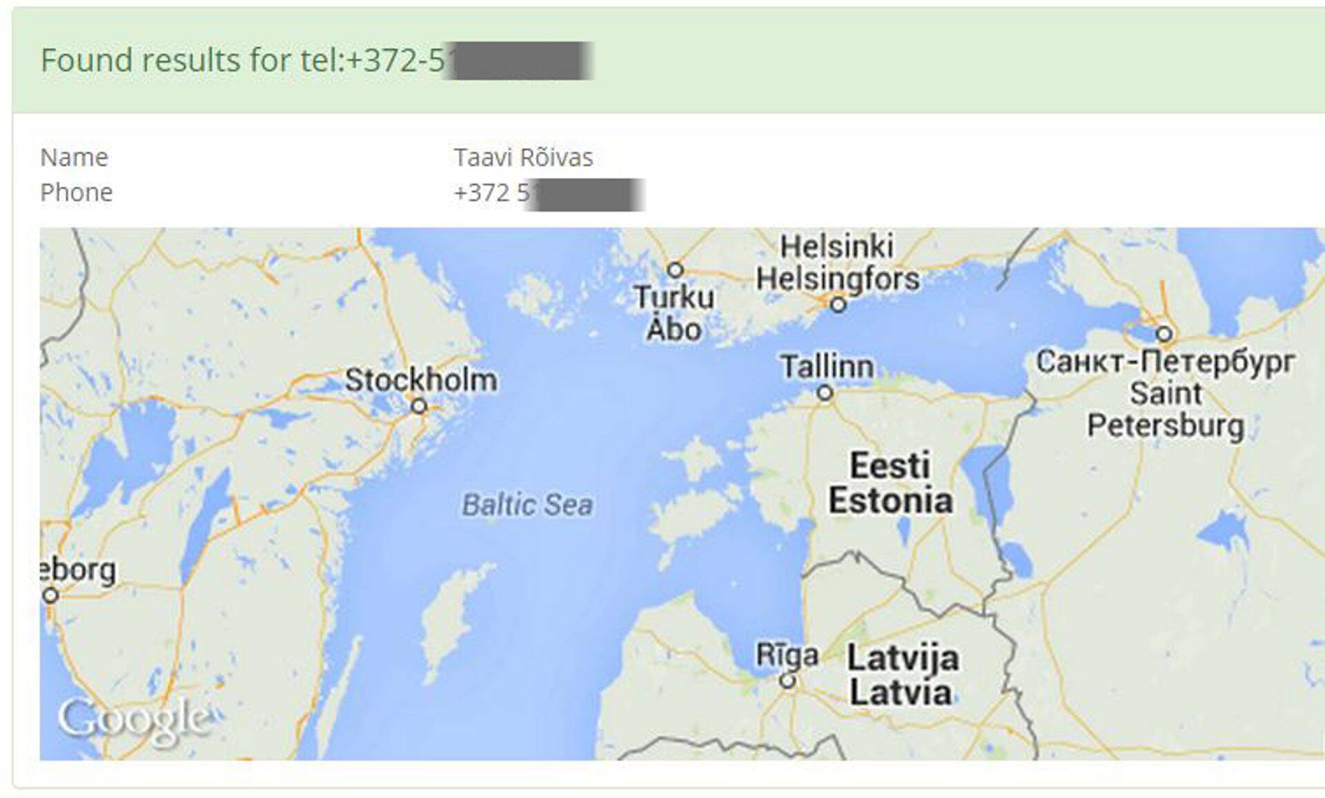 Whocall.info otsingu tulemus, kui veebileht veel avalik oli.