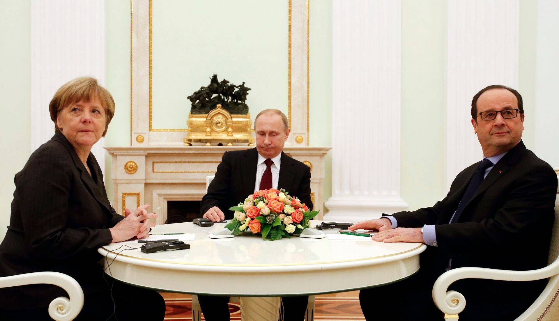 Merkel, Putin ja Hollande Moskvas.