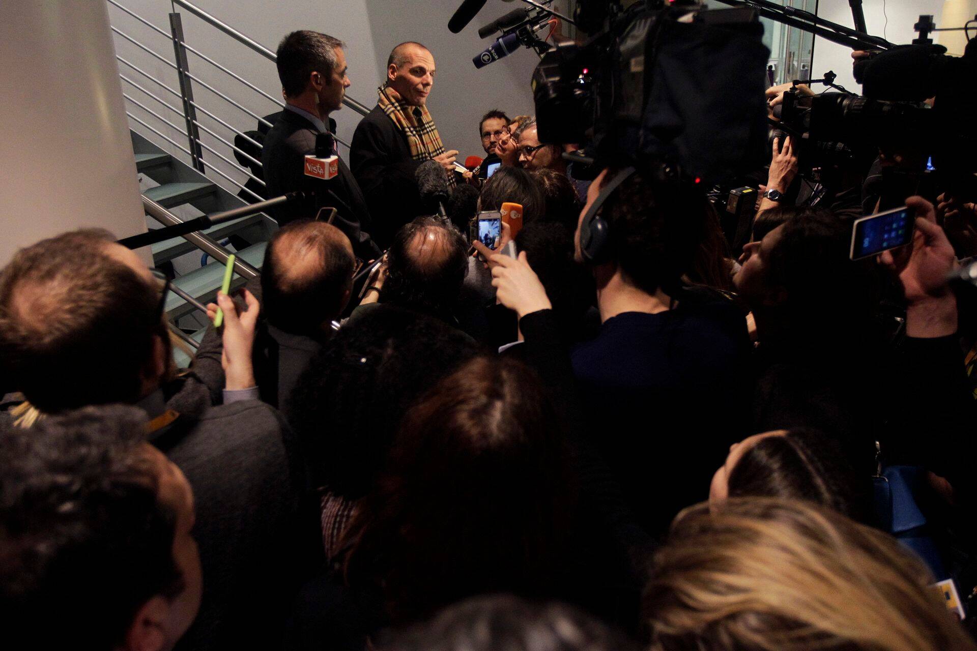 Kreeka rahandusminister Yanis Varoufakis eurogrupi kohtumise järel.