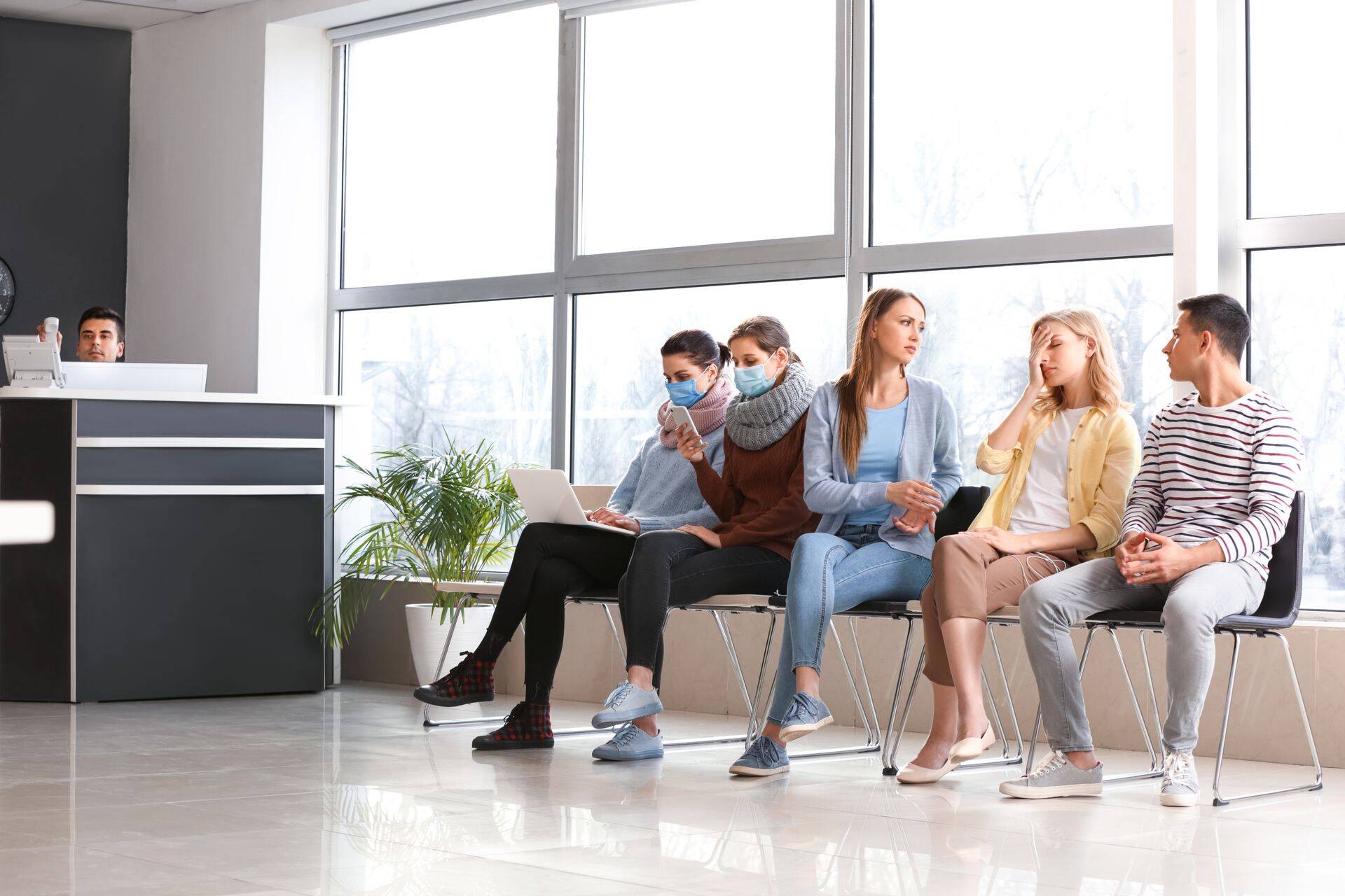 Patients waiting in hall of clinic