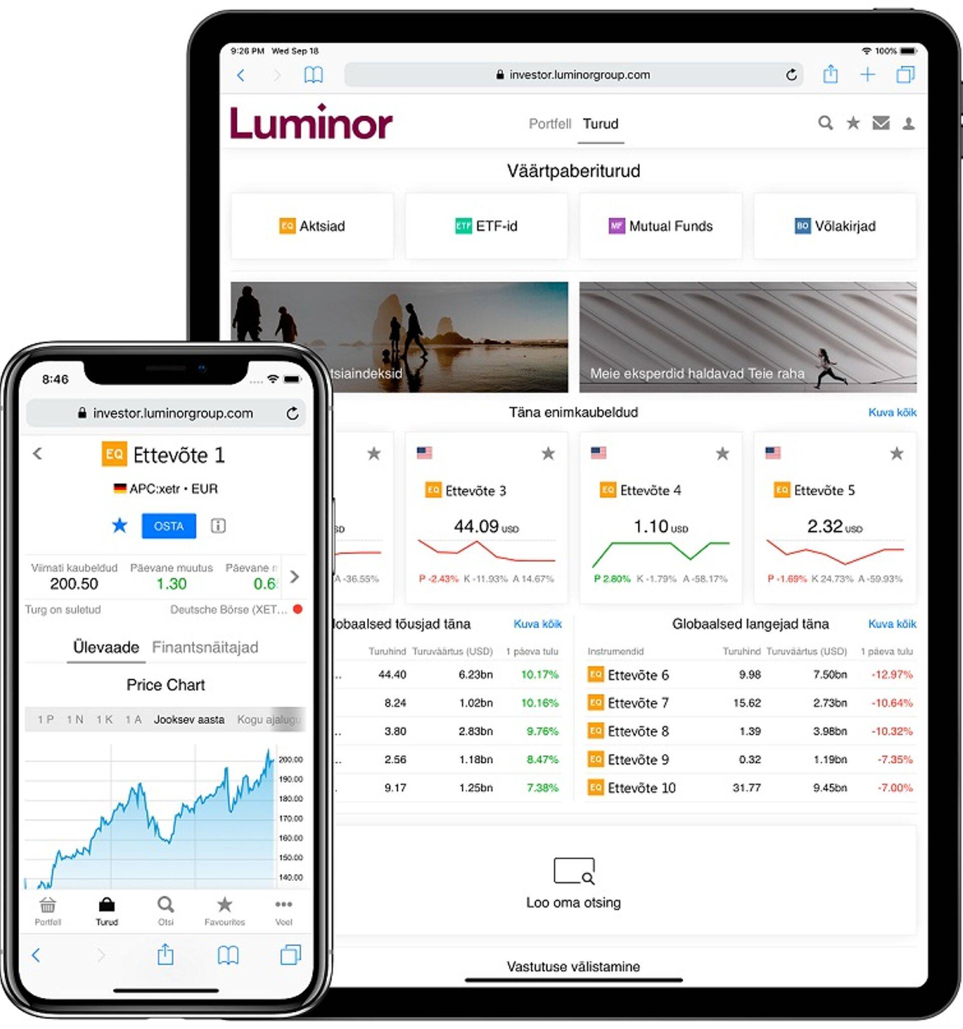 Väärtpaberite ja turgude vaade Luminor PIK keskkonnas