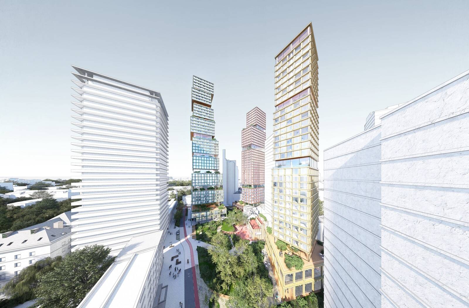 I koht: Võistlustöö “Trinity”, vaade kõrgemalt (Visuaal: Johan Tali, Karli Luik, Harri Kaplan ja Heidi Urb arhitektuuribüroost Molumba).