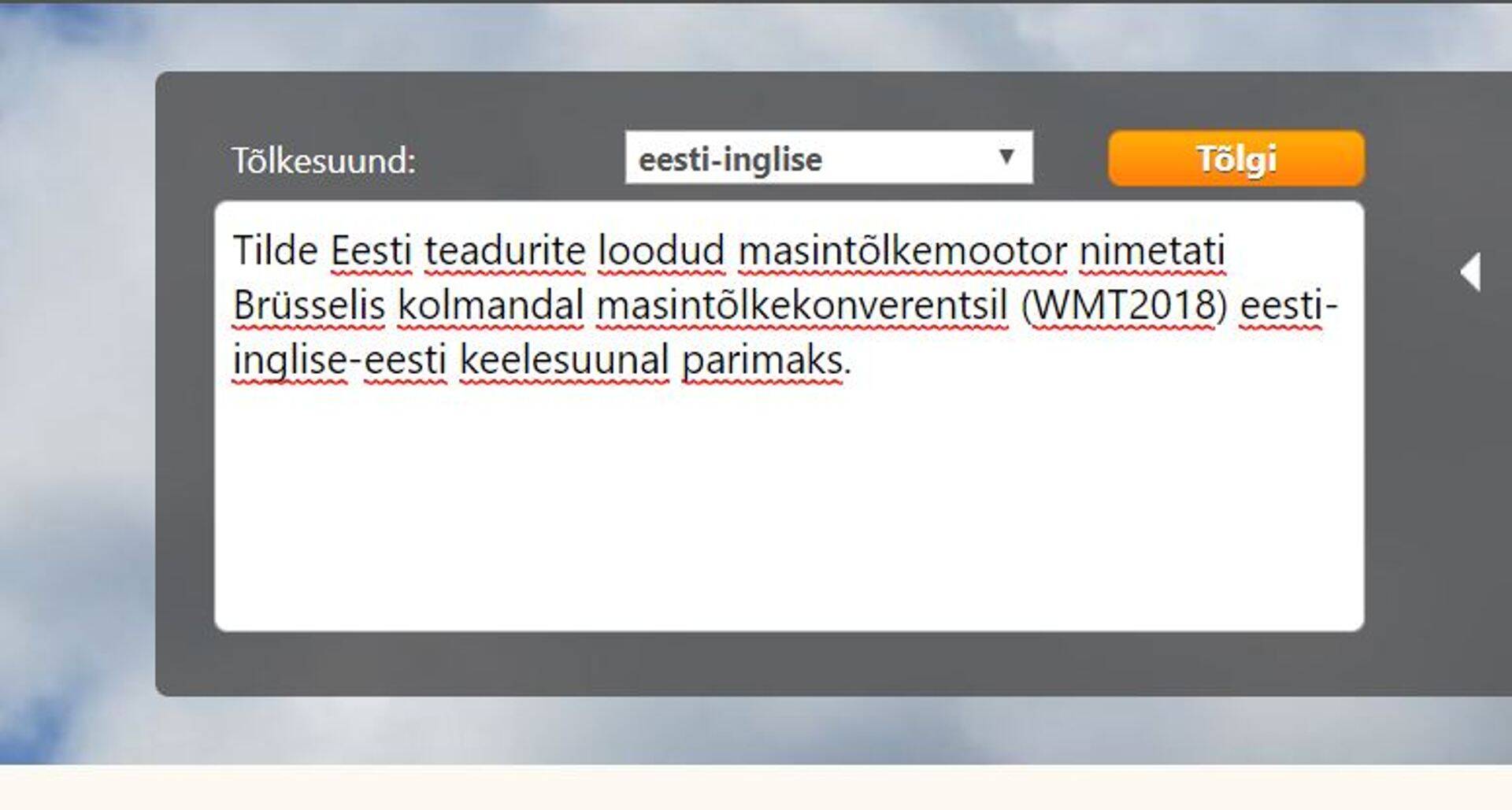 Tilde tõlkemootor ettevõtte veebis.