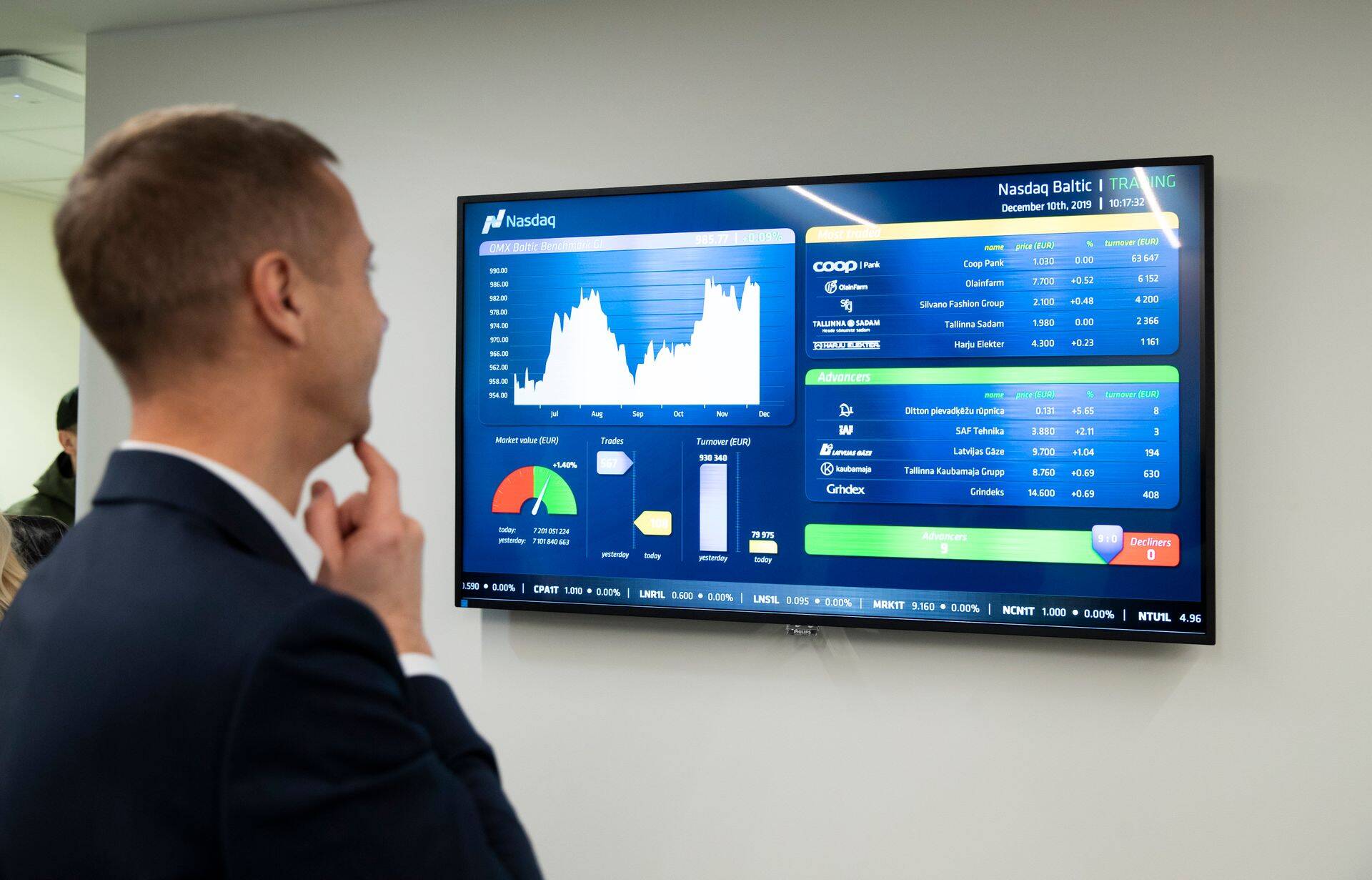 Coop Panga juht Margus Rink jälgib esimesel kauplemispäeval aktsia hinda