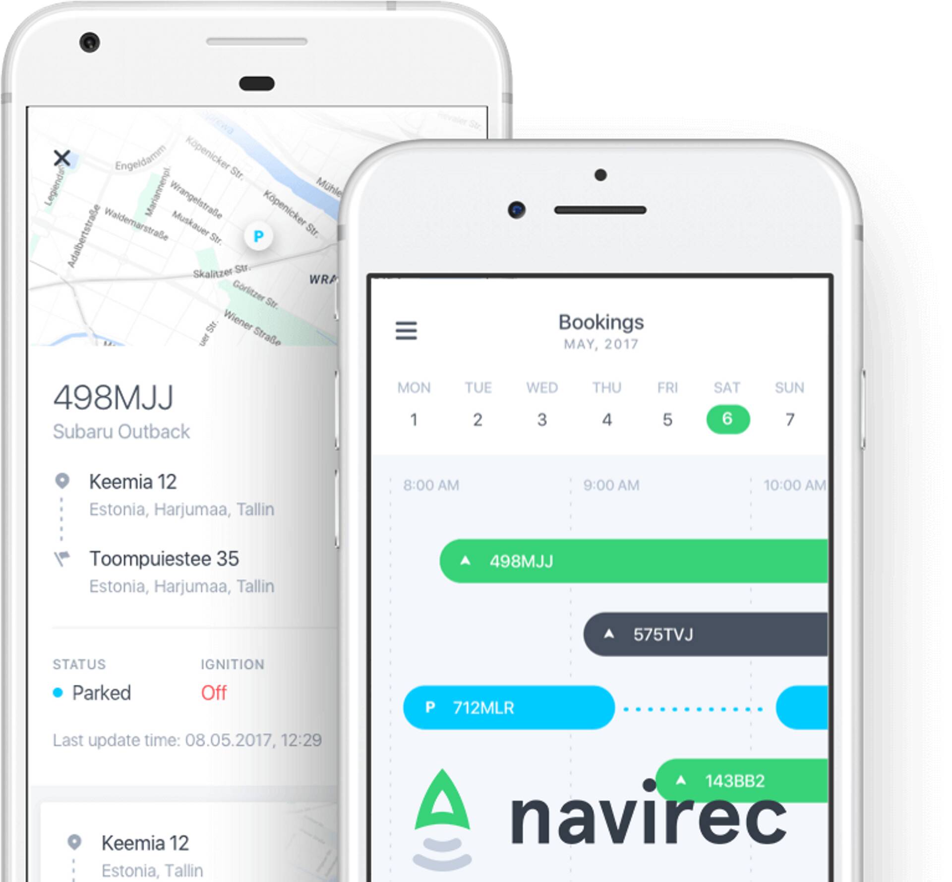 Navirec äppist on võimalik mugavalt sõidukit broneerida ja näha, kus sõiduk asub.