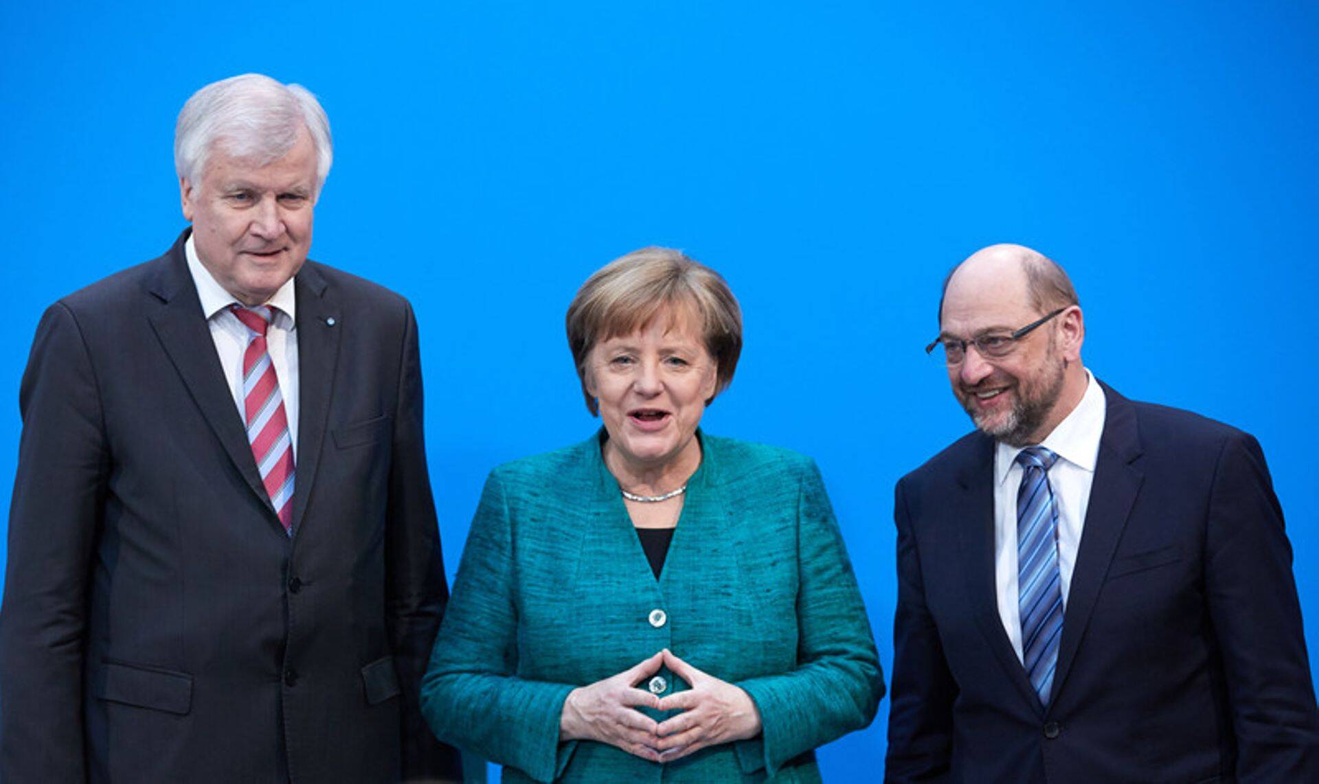 Baieri konservatiivide liider Horst Seehofer, kantsler ja konservatiivide liider Angela Merkel ja sotsiaaldemokraatide juht Martin Schulz.