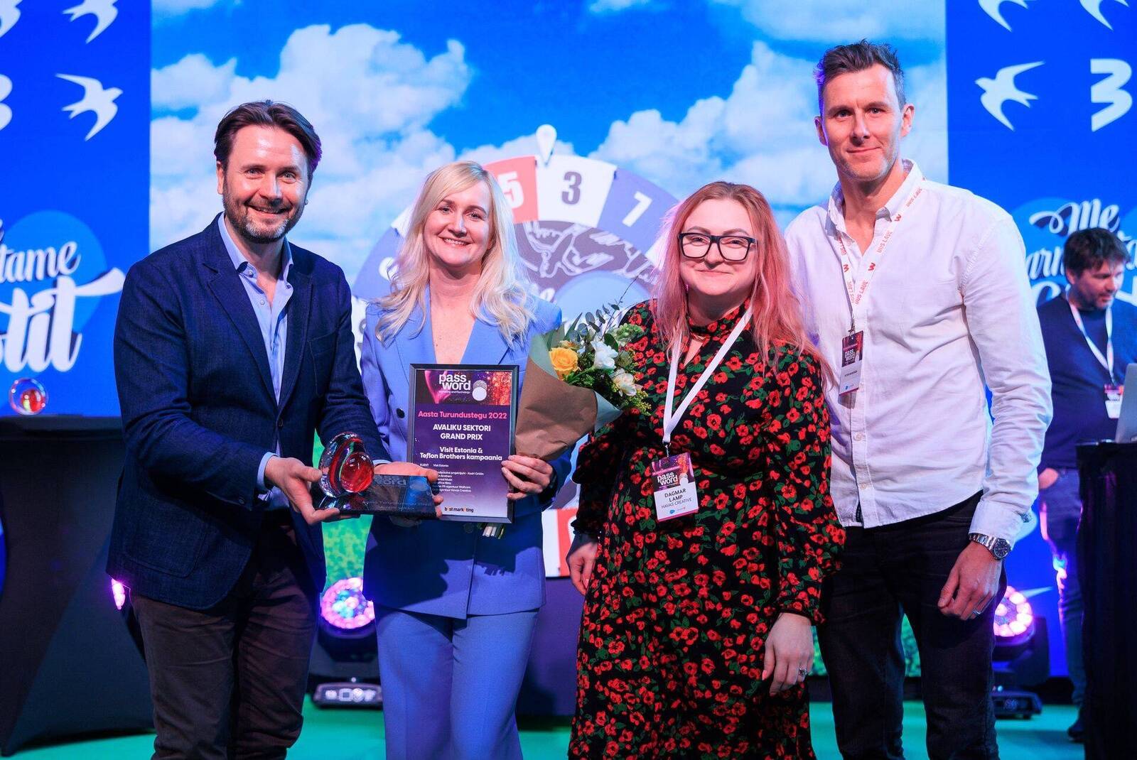 Pildil vasakult: Samuel Sorainen Wolfcomist, Kadri Gröön Visit Estoniast, Dagmar Lamp Havas Creative'ist ja Petri Mannonen Universal Music Groupist