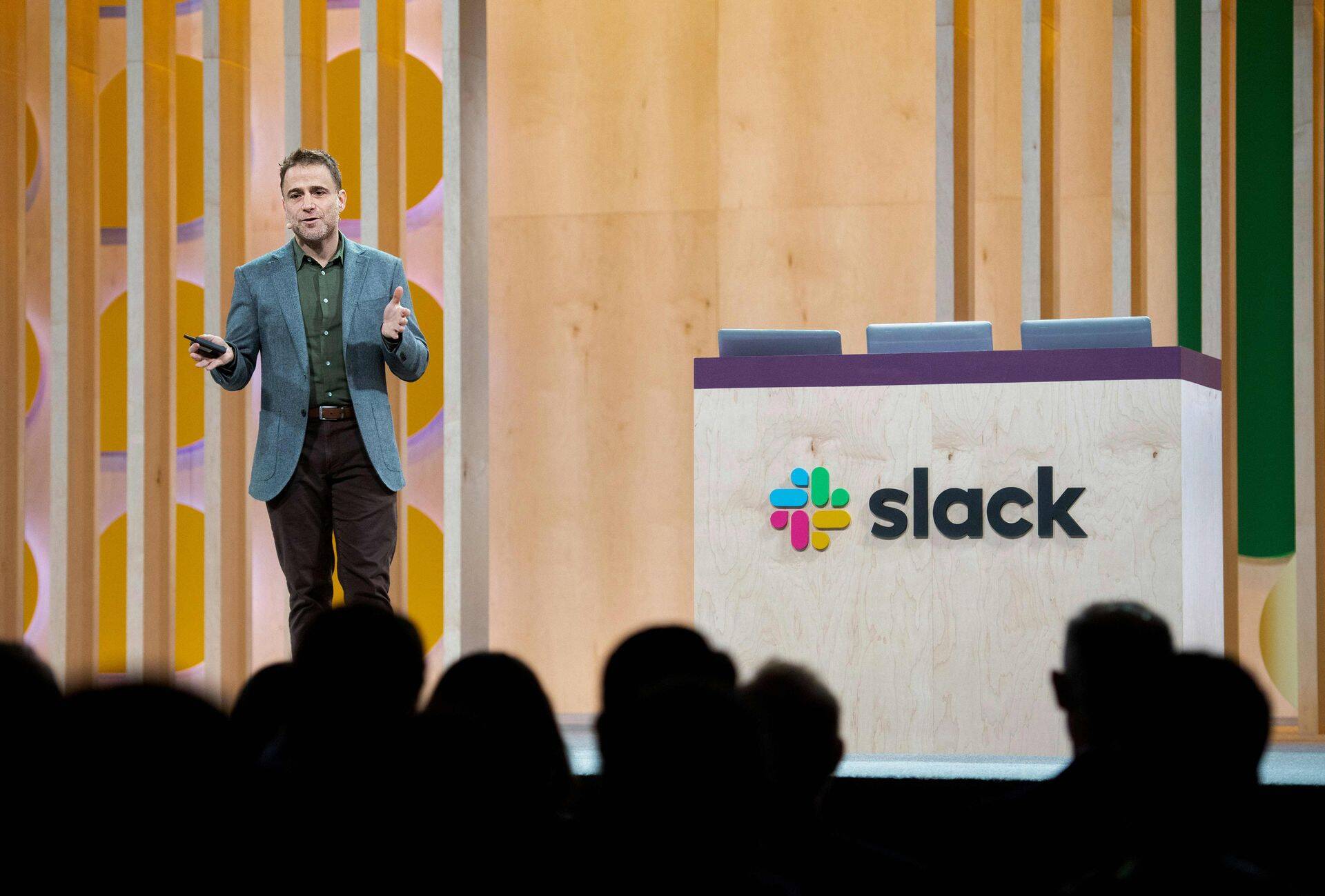 Slacki juht Stewart Butterfield räägib Slacki Frontiers konverentsil 24. aprillil 2019. aastal San Franciscos.