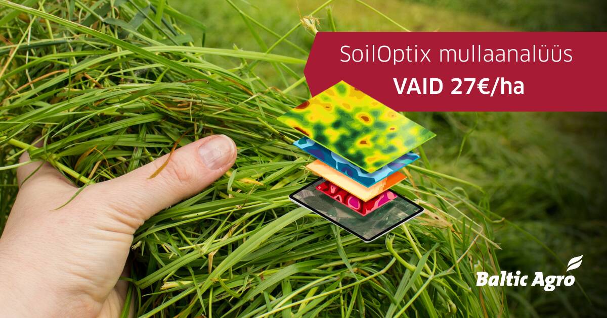 Telli SoilOptix mullaanalüüs hiljemalt 15. juunil ja saad põhjalikud andmed eriti hea hinnaga: 27 €/ha. Alates 120 hektarist on hind 25 €/ha. Kampaania kehtib 26.05-15.06.2025