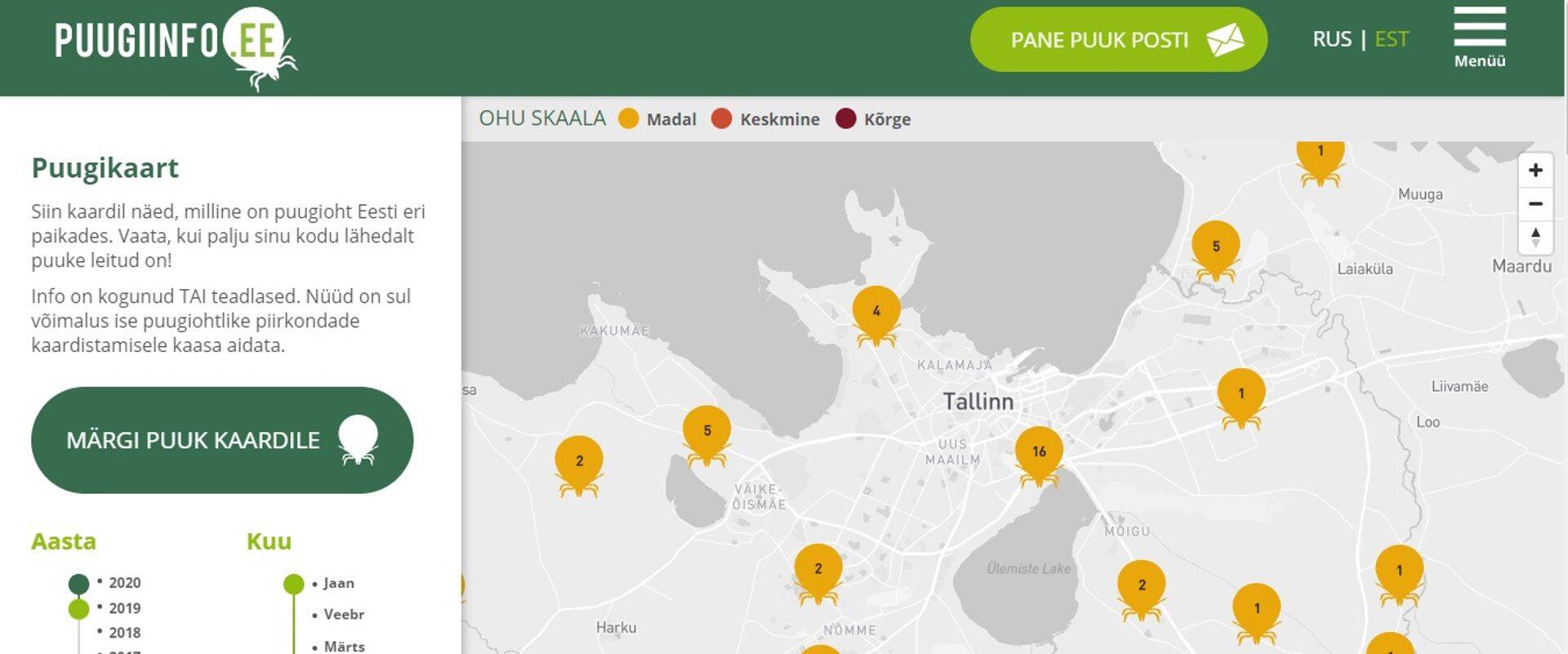 Puugikaart täieneb reaalajas inimeste sisestatud infoga.