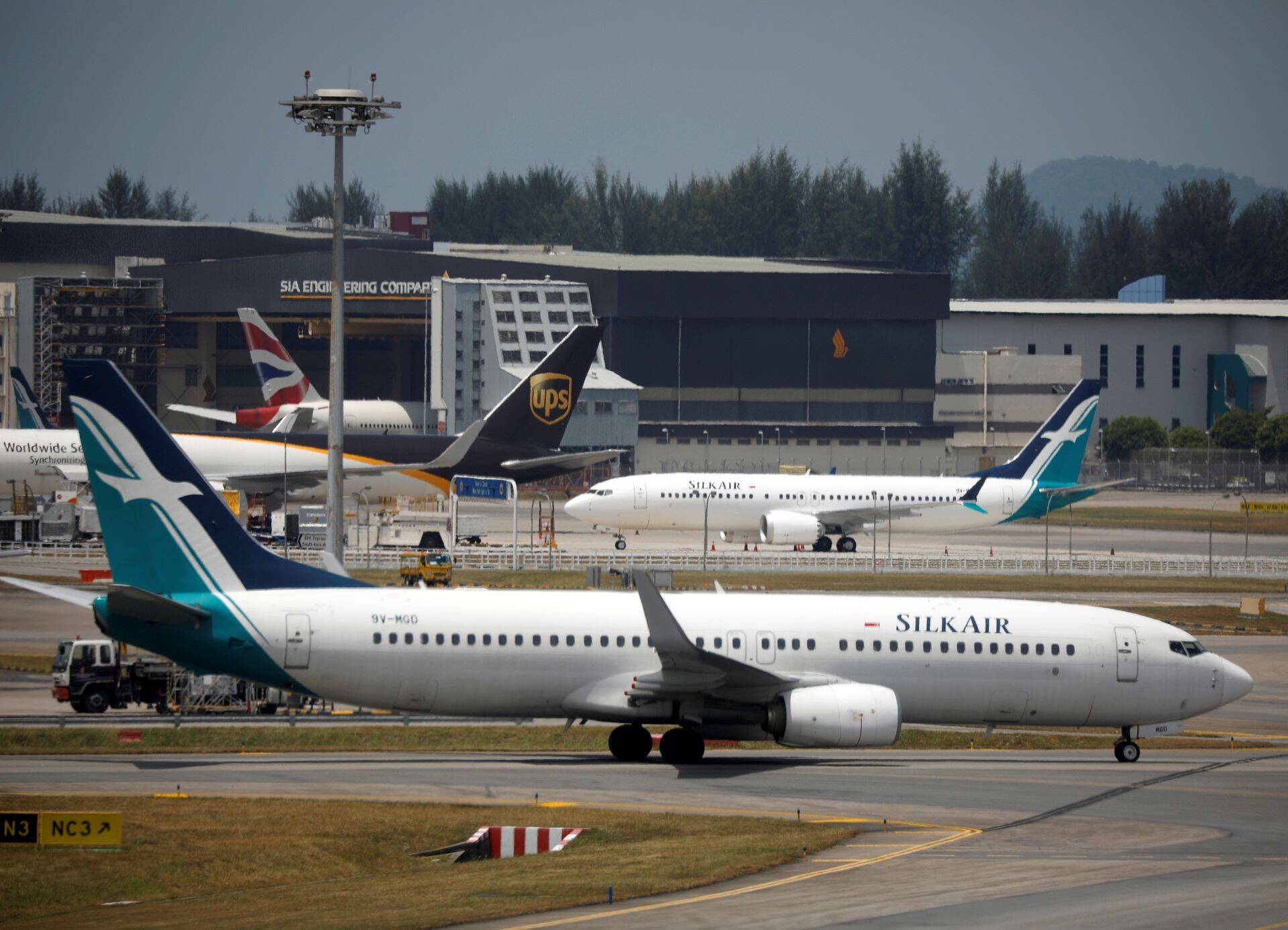 SilkAir'i Boeing 737 Max 8 Singapuri lennujaamas.