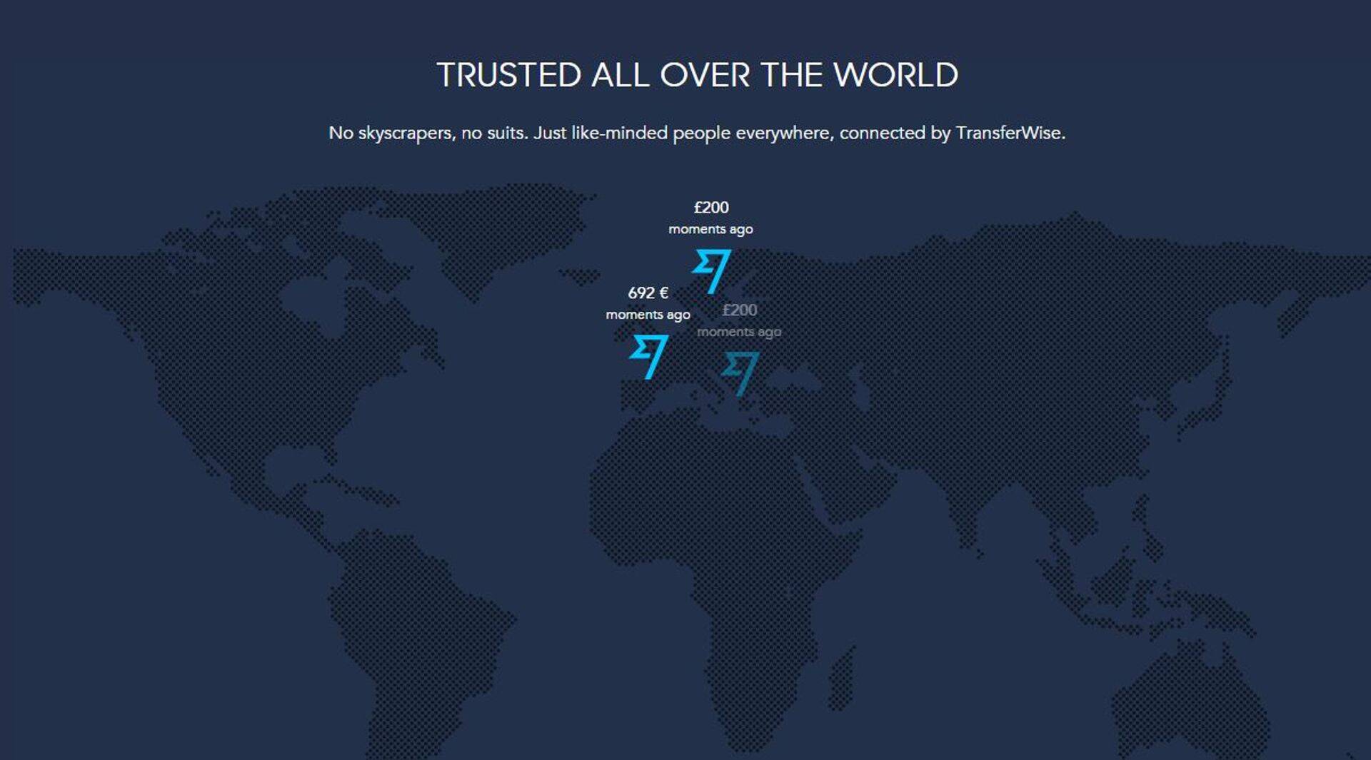 TransferWise'i kodulehekülje kuvatõmmis.