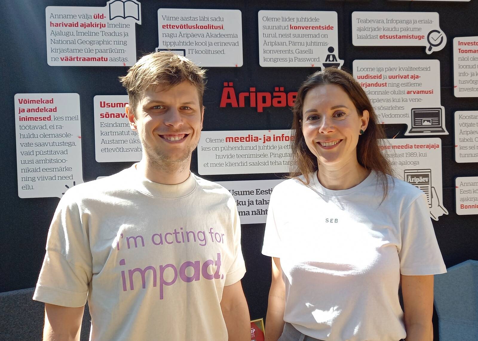 Impact Day programmijuht Erkki Kubber ja SEB jätkusuutlikkuse juht Tatjana Vakulenko.