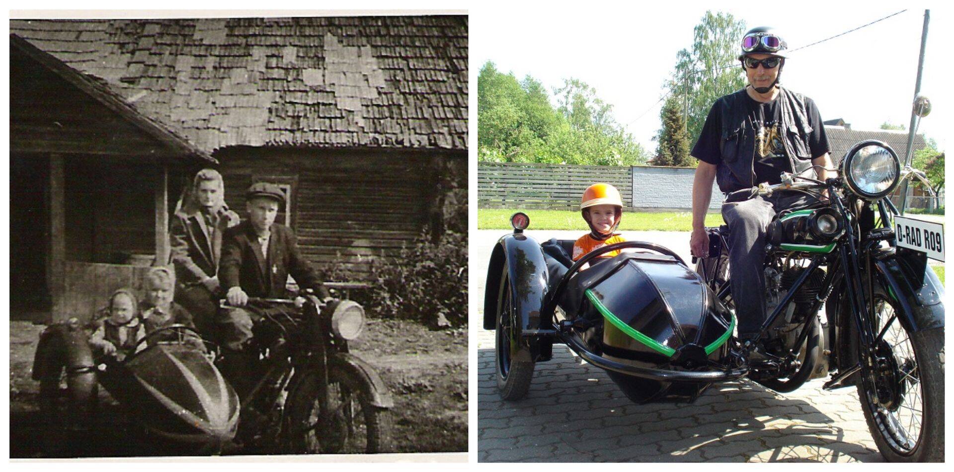 Aasta oli siis 1959, kui Aivar Tiigi vanemad jäid pildile oma esimese mootorrattaga D-RAD R9, toona istus külgkorvis Aivar. Täna on roolis Aivar ise ja külgkorvis sõidab tema lapselaps.