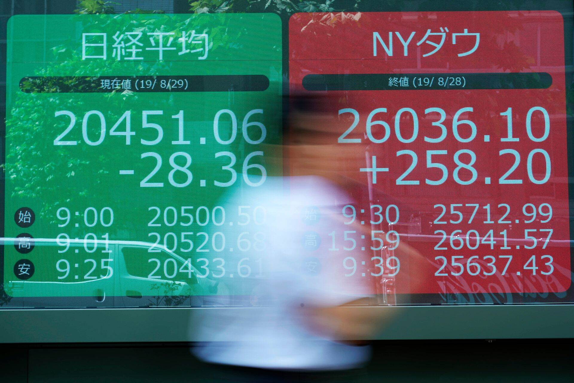 Ekraanid näitamas Nikkei indeksi liikumist Tokyos.
