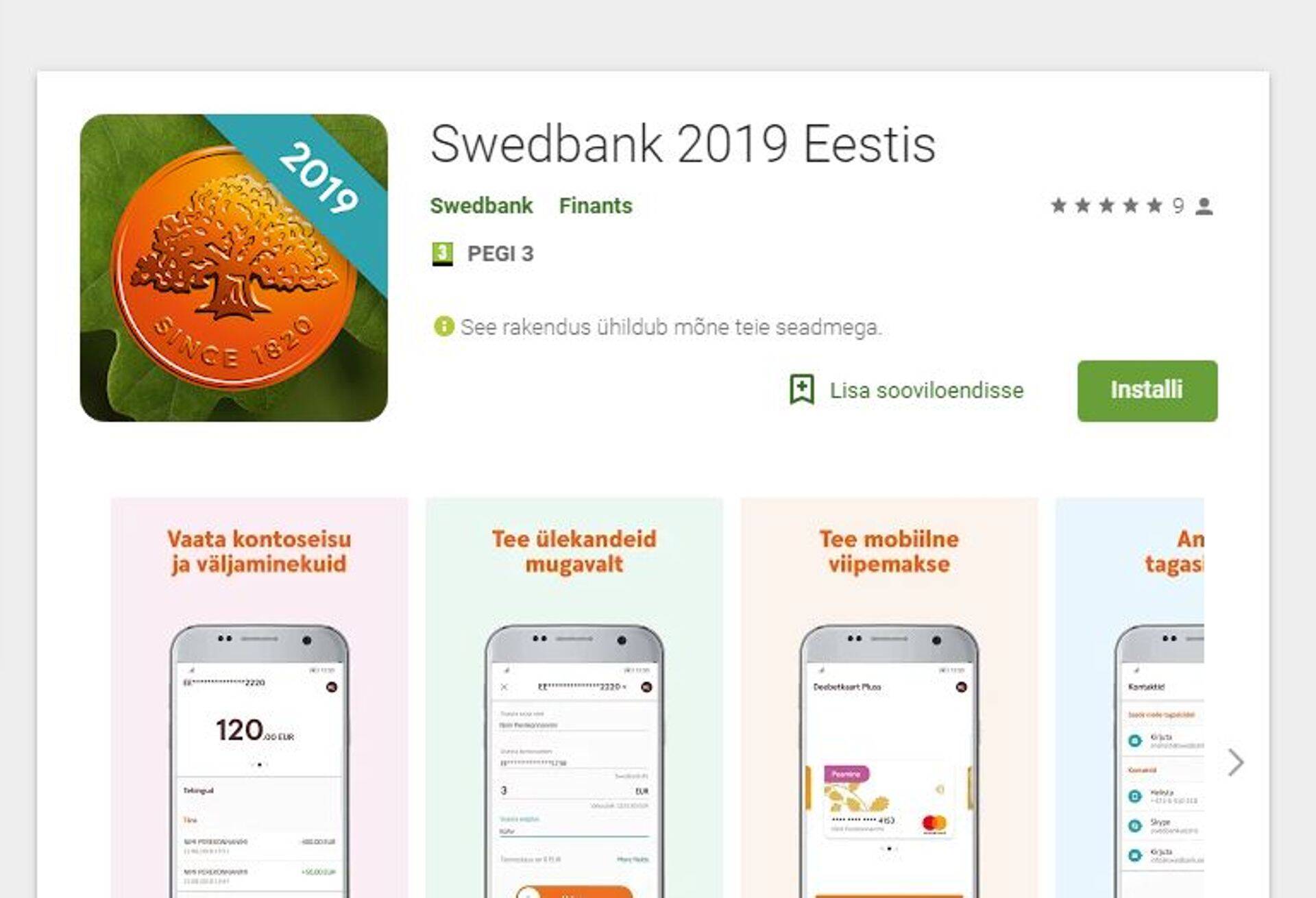 Swedbanki uue äpi beetaversioon.