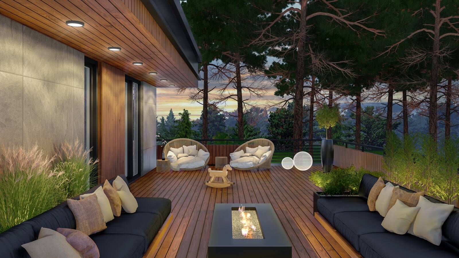 Õhtused hetked terrassil muudab eriliseks eramuid ümbritsev kõrghaljastus, mis loob nii lummava vaate kui tagab privaatsuse. 3D-visuaal: Kakumäe Paradiis