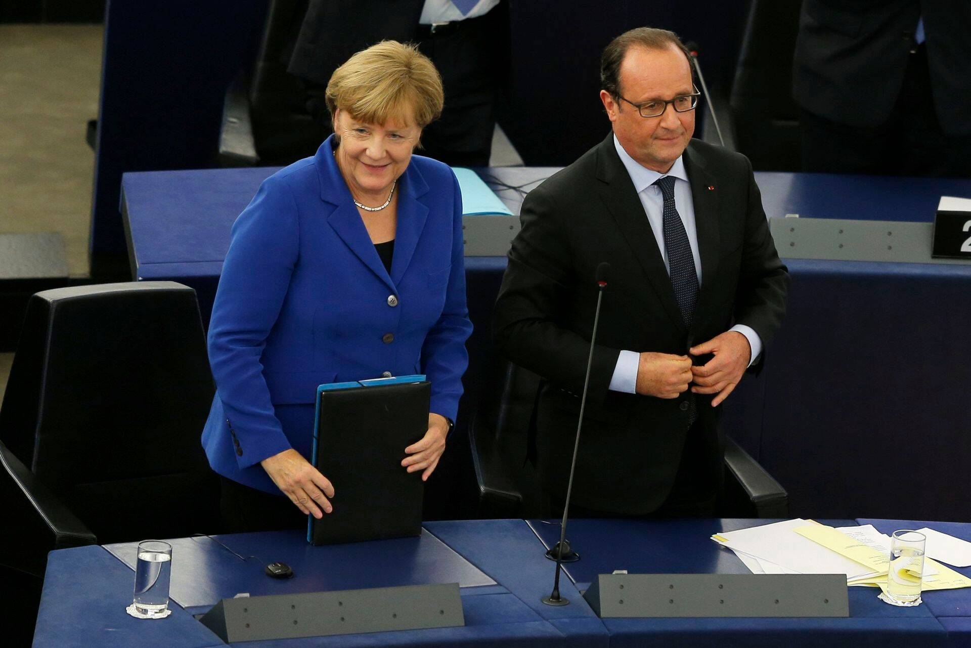 Saksamaa kantsler Angela Merkel ja Prantsusmaa president Francois Hollande Euroopa Parlamendis