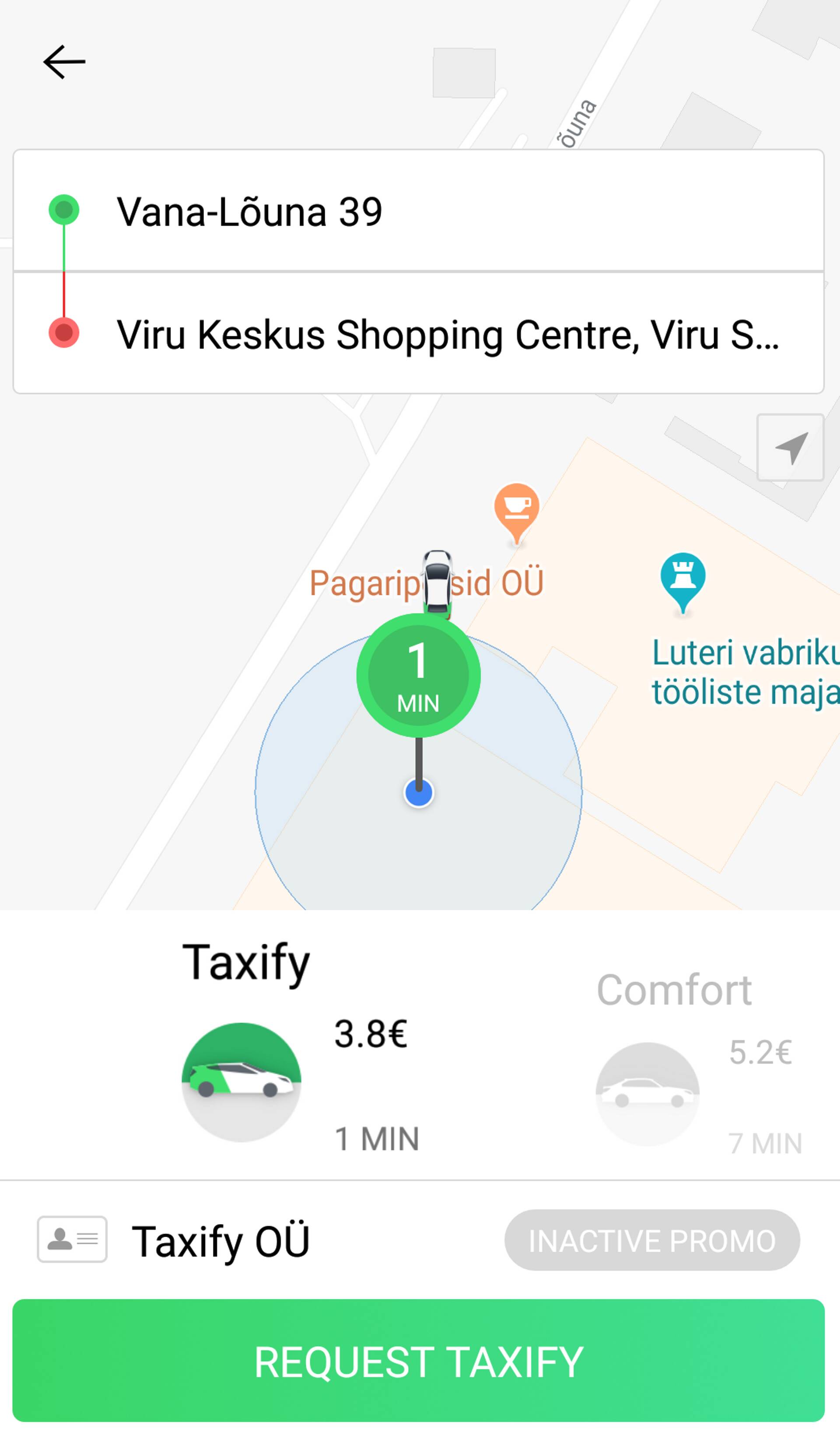 Sõidu hind kuvatakse enne tellimist.