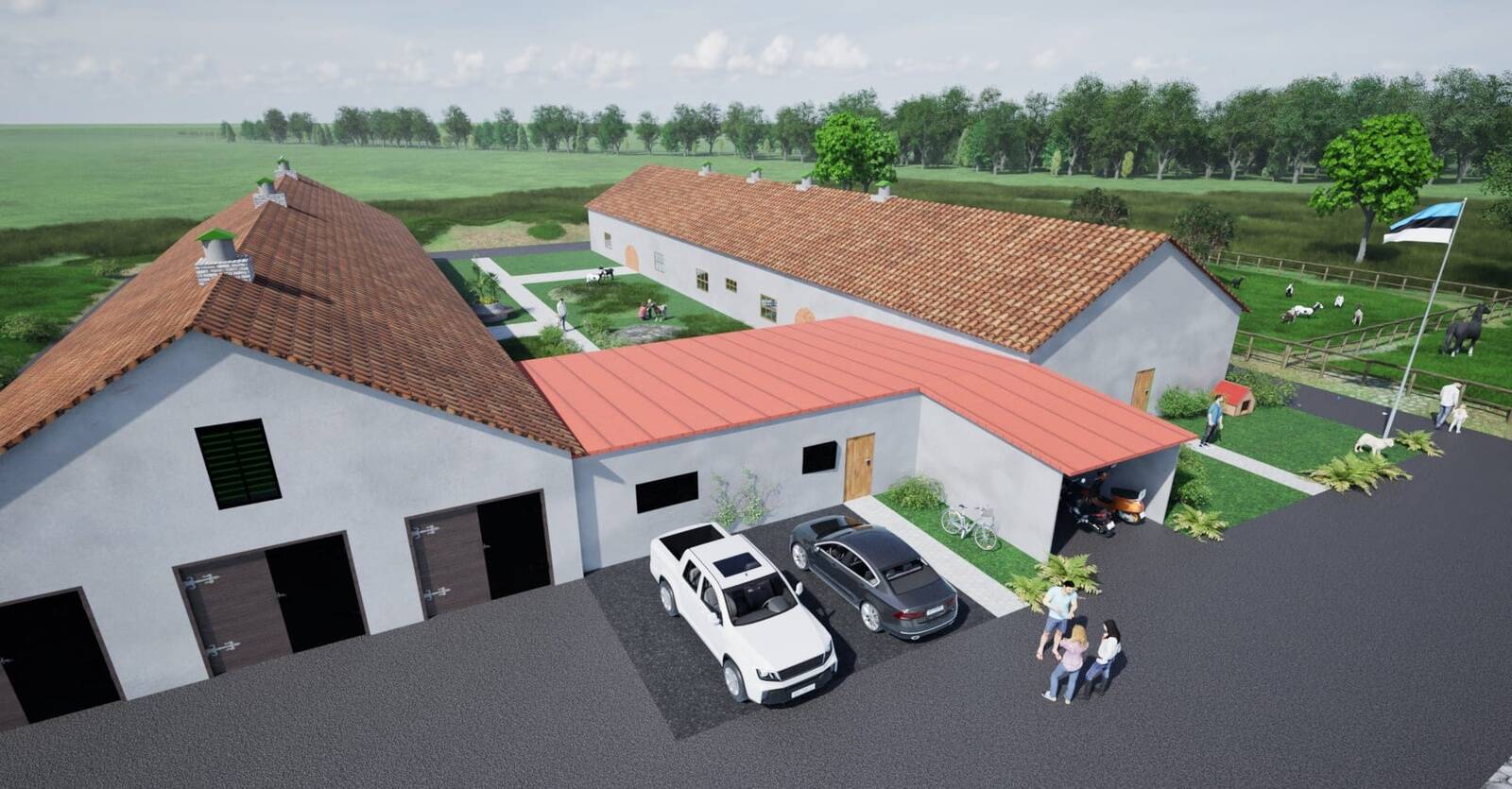 Эскиз нового облика приюта для диких животных, который расположился в старом коровнике. Визуализация: Дмитрий Шутов и Марина Бухарова.