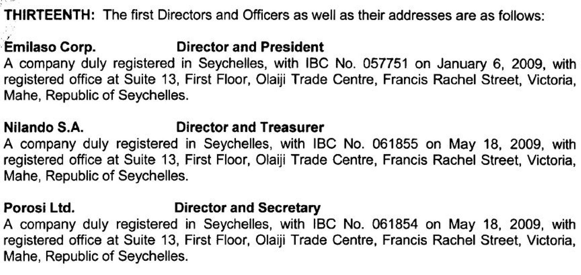 Pipa Business Corporationi juhtkonda kuuluvad Seišellide offshore-firmad.