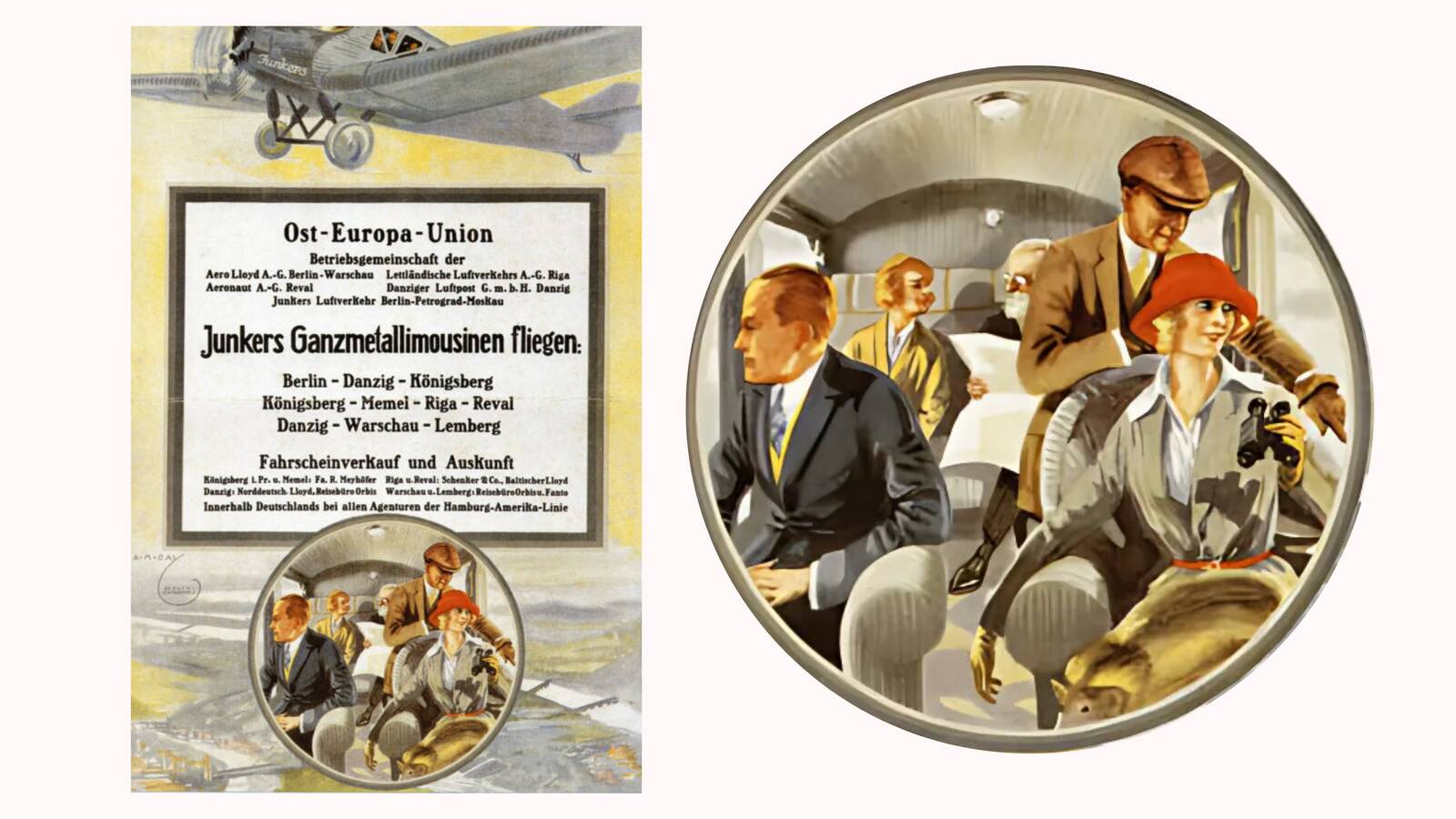 “Junkersi taevased täismetalsed limusiinid lendavad: Kennelberg–Memel–Riia–Reval …“ kuulutab Junkersi ja Osteuropa Unioni reklaamplakat. Alates 1923. aastast teenindasid Baltimaade peamisi lennuliine ühiselt viis lennufirmat, kaasa arvatud Aeronaut. Üldiste finants- ja turundusprotsesside koordineerimiseks loodi Osteuropa Union.