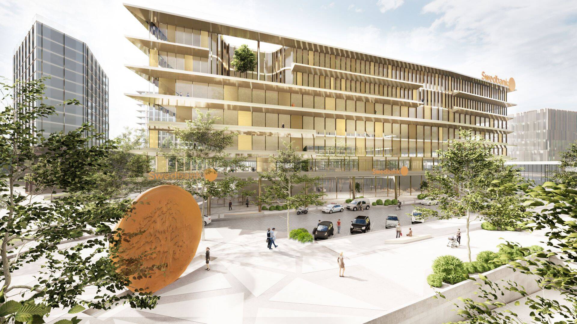 Swedbanki uue peakontori kavand. Arhitektideks on Tomomi Hayashi ja Hanno Großeschmidt, HG Arhitektuur OÜ.