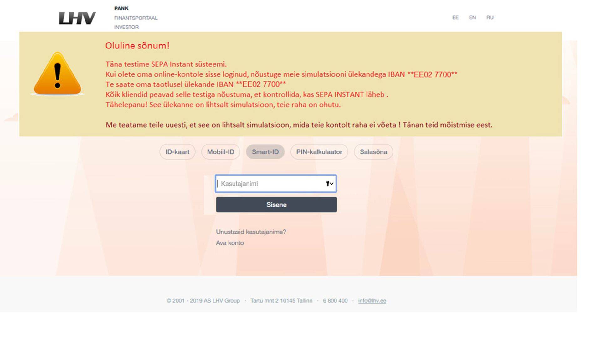 Kurjategijate loodud "LHV veebileht".