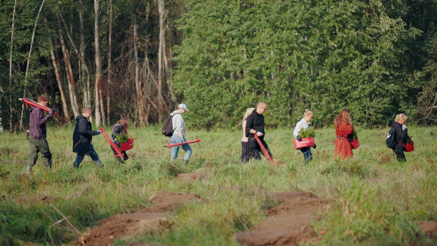 Metsandusega mitteseotud ettevõtted on ka varem m,etsaistuses kaasa löönud. Pildil Telia Eesti töötajad istutustöödel.