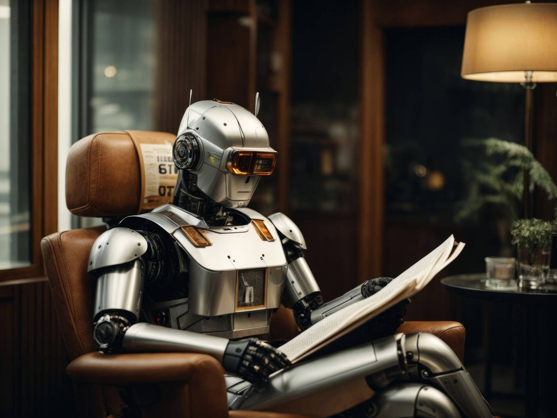 Tehisaru loodud pilt ajalehte lugevast robotist