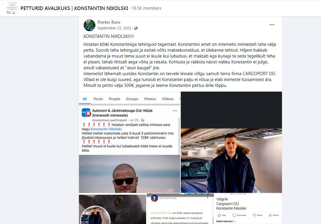 Жалобы на Константина Никольского можно встретить не только в русскоязычных группах, но и в сообществах, где общение идет на эстонском.