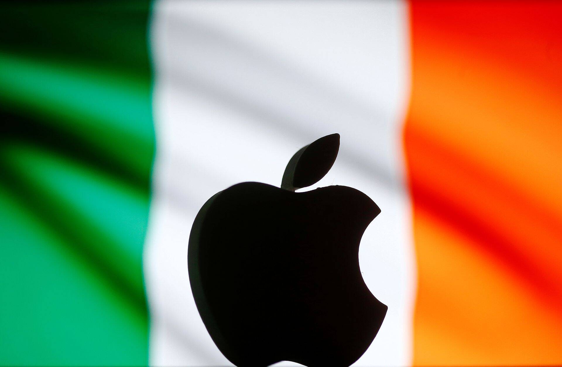 A 3D printed Apple logo is seen in front of a displayed European Union flag in this illustration taken September 2, 2016. REUTERS/Dado Ruvic/Illustration