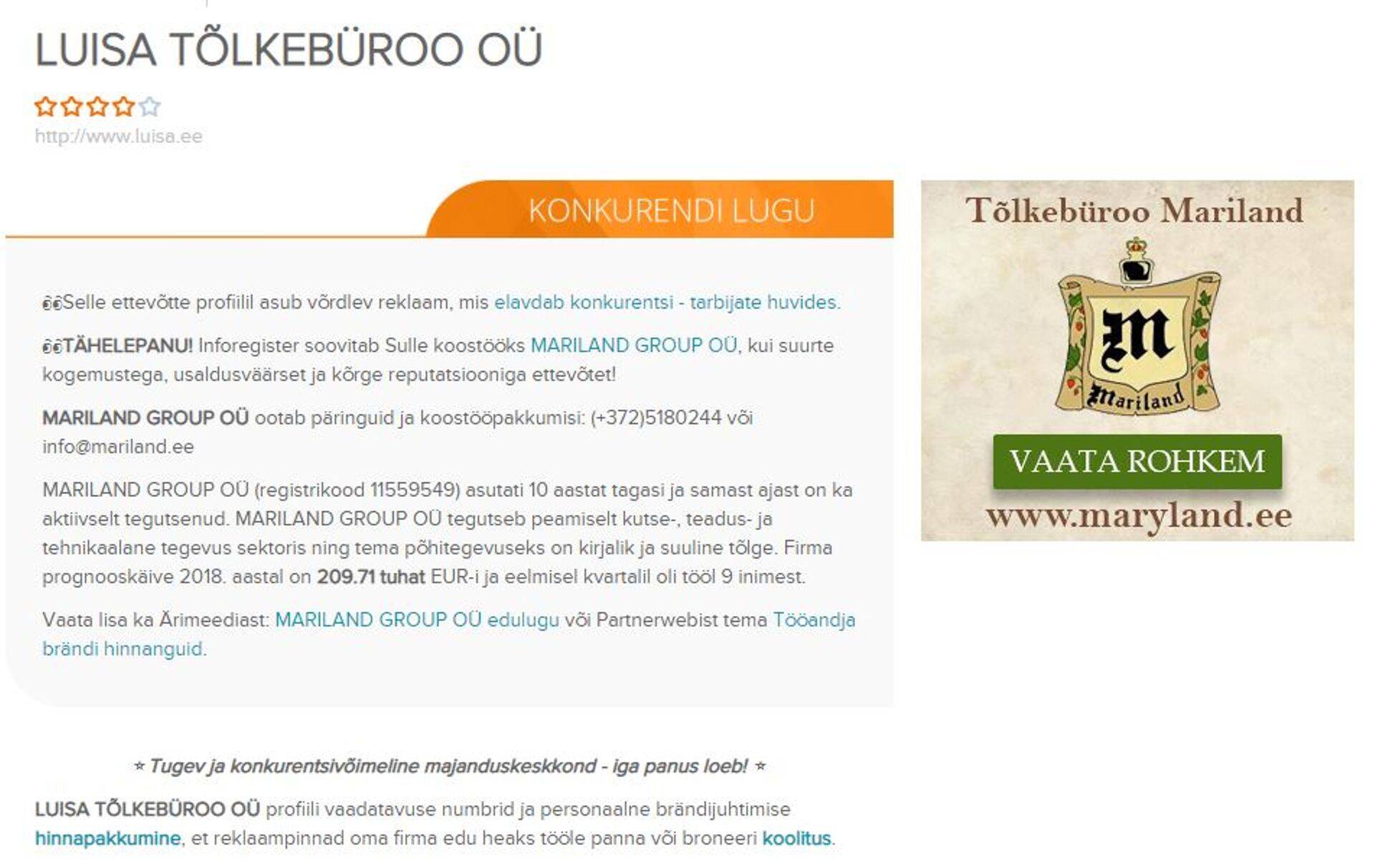 Marilandi tegevjuht Ando Plaado ütles, et bännerid oli firma küll Inforegistrilt tellinud, kuid neile tuli üllatusena, et ka konkurenti tutvustavas tekstis Marilandi reklaamiti.