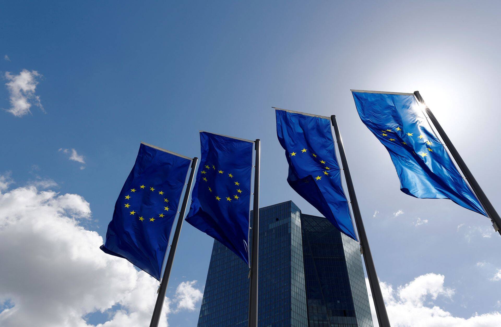 Euroopa lipp Euroopa keskpanga hoone juures.