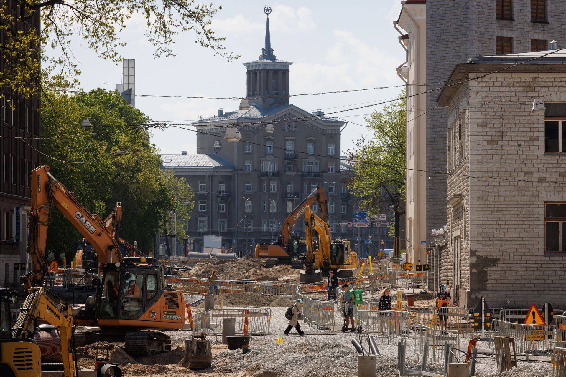 Trammiliini ehitus Tallinna kesklinnas.