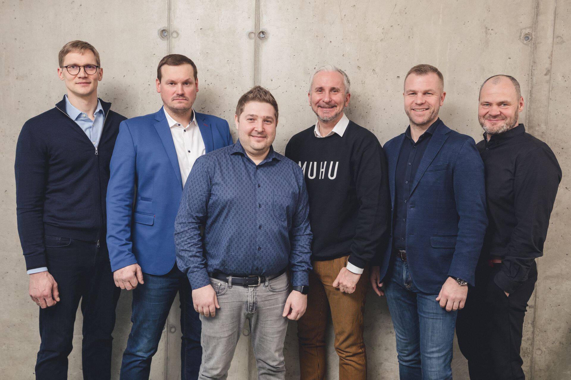 Restate'i nõukogu liikmed Arvo Hallik (vasakult) ja Allan Kool, finantsjuht Anton Kruglov, nõukogu liige Ardi Roosimaa, müügijuht Rasmus Tali ja tegevjuht Risto Abel).