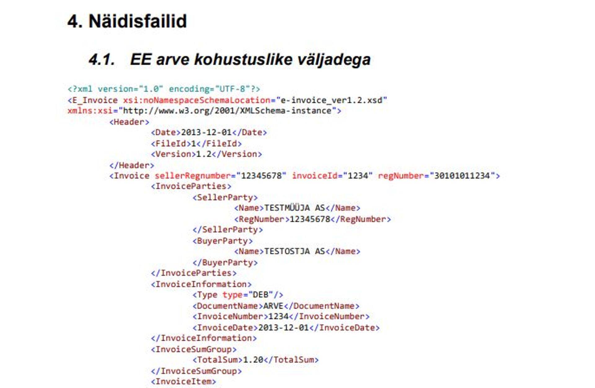 Näidis: EE arve kohustuslike väljadega (fotol fragment).