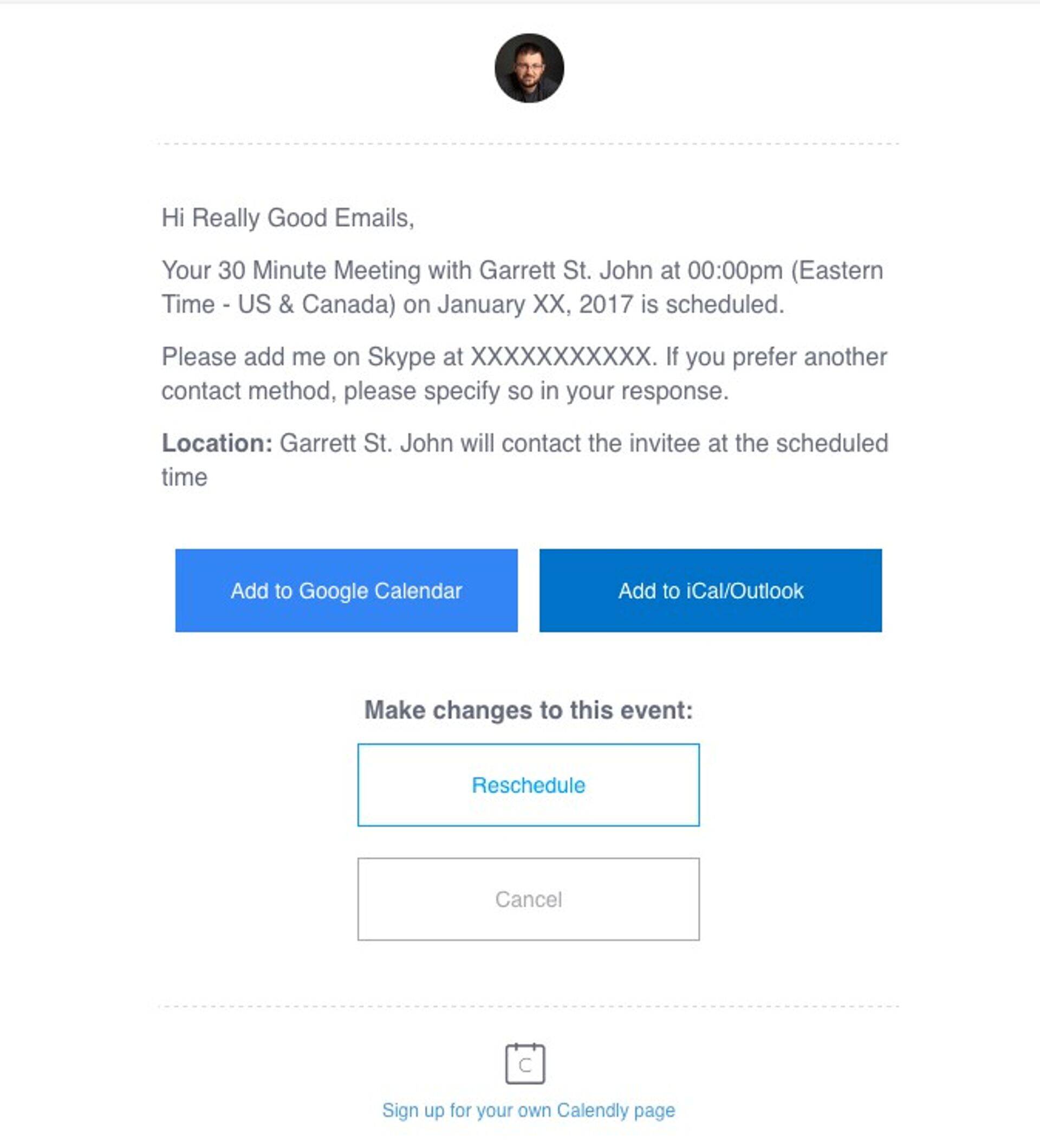 Calendly kohtumise kinnitusmeil