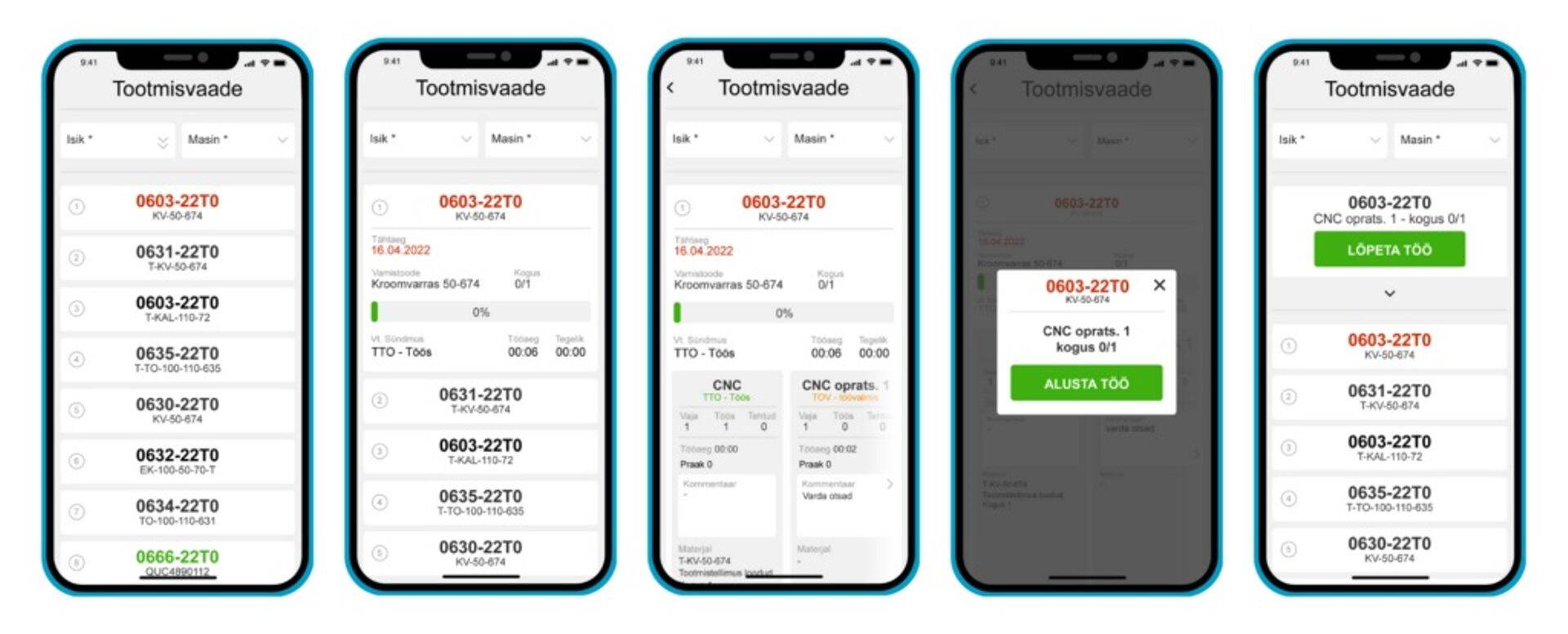 Kasutajasõbralik mobiilivaade tööde raporteerimiseks.