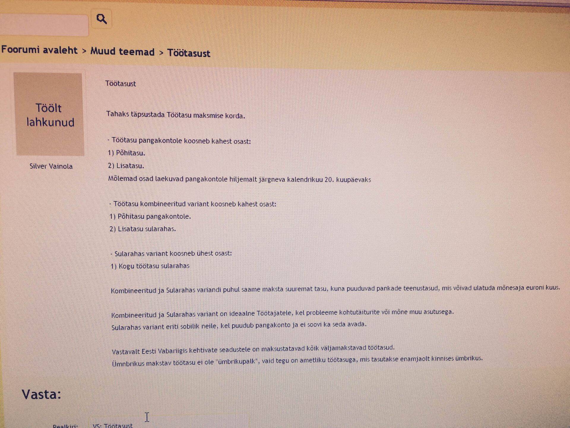 Musta fototeenuse osutaja palga maksmise kord.